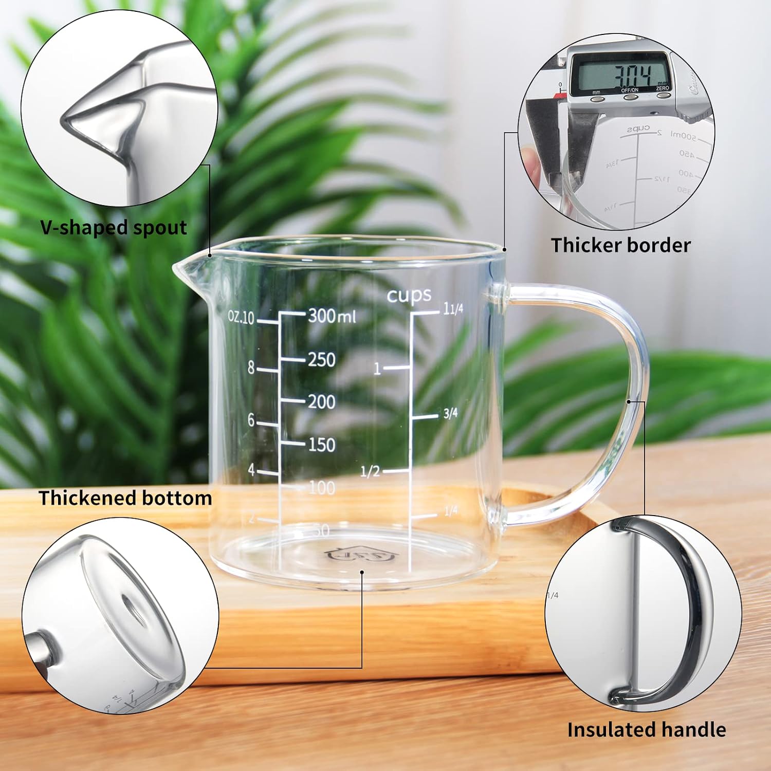 2 Cup Glass Measuring Cup, [Insulated handle, V-Shaped Spout], High Borosilicate Glass Measuring Cup for Kitchen or Restaurant, Easy To Read, 500 ML (0.5 Liter, 2 Cup)