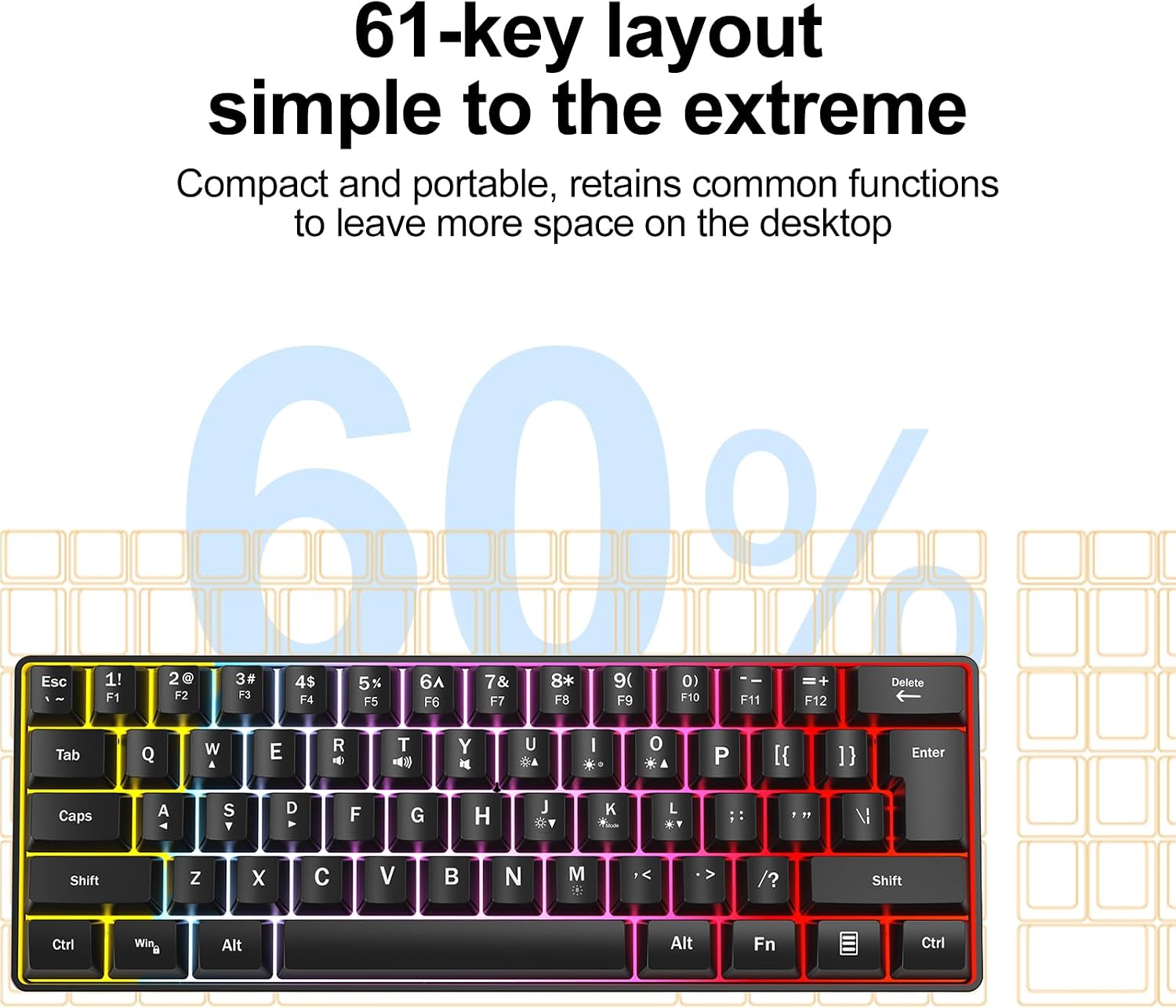 Wired RGB Gaming Membrance Keyboard. 60 Percent Mini Creamy LED Computer Keyboard .Small Ergonomic Clicky Teclado with ABS Backlit Unreplaceable