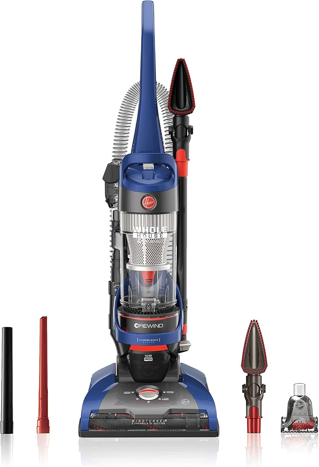 Hoover WindTunnel 2 Whole House Rewind Bagless Vacuum Cleaner | Corded Upright Vac, HEPA Media Filtration, Blocks Allergens and Absorbs Odors