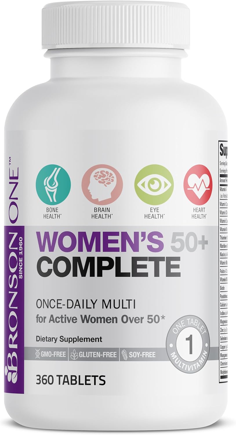 Bronson ONE Daily Women 50+ Complete Multivitamin Multimineral, 180 Tablets | Once-Daily, Targeted Nutrition For Active Women Over 50, Non-GMO, Gluten-Free, Soy-Free