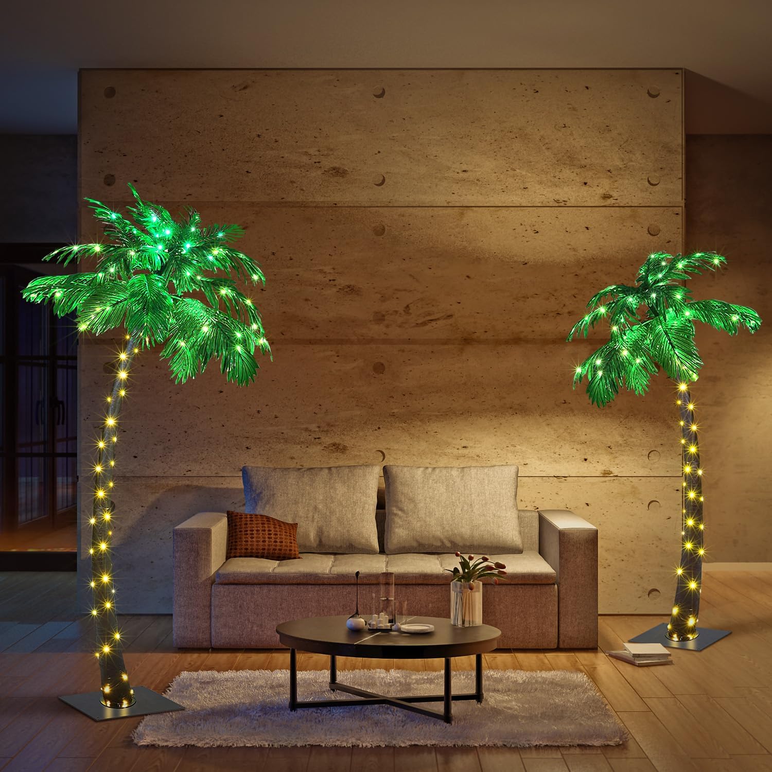 Lightshare 7 Feet Palm Tree 152LED Lights Artificial Fake Tree Decoration for Tiki Bar Outside Patio Porch Pool Christmas Nativity