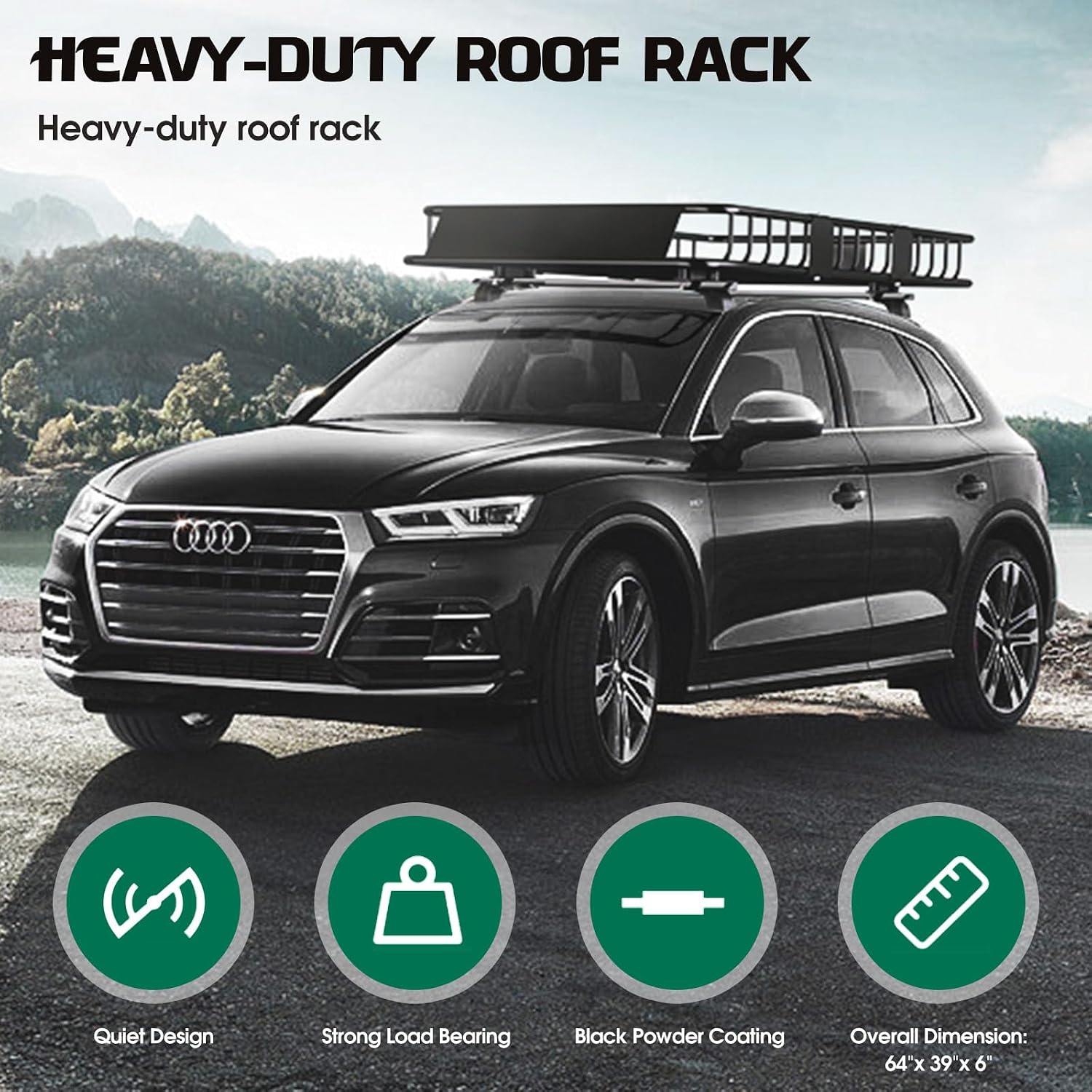 FORWODE 250LBS Universal Roof Rack Basket, 64"x39"x6" Rooftop Cargo Carrier Rack + Waterproof Cargo Bag 15 Cubic Feet(43"x34"x17")