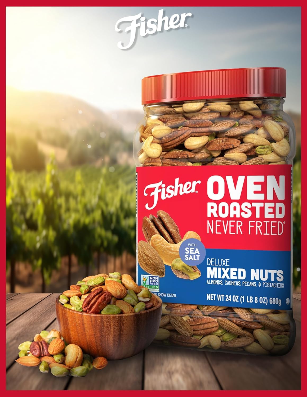 Fisher Oven Roasted Never Fried Deluxe Mixed Nuts, 24 Ounces