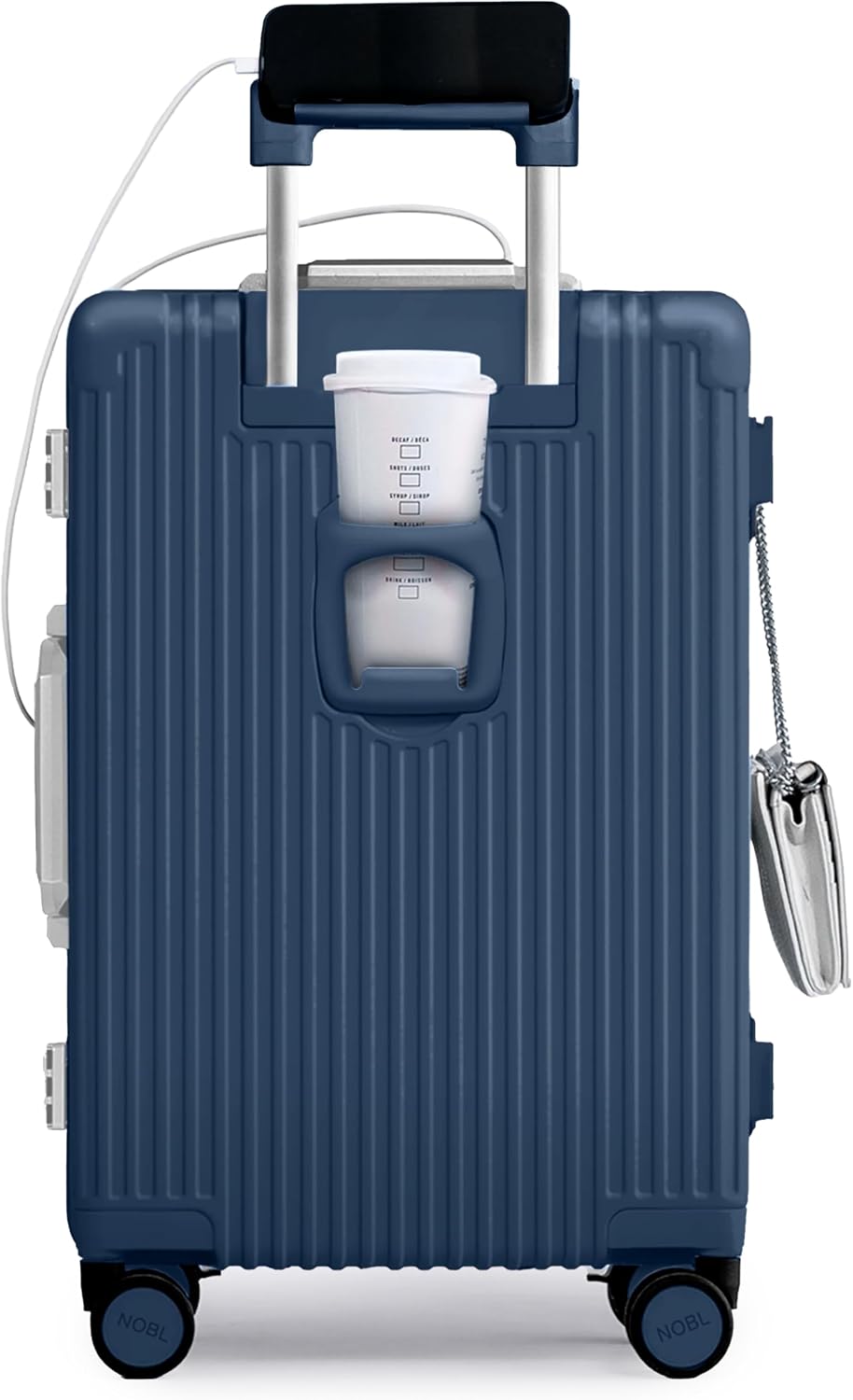 Nobl Travel Carry on Luggage, Zipperless Aluminum Frame, TSA Locks | PC Hard Shell Suitcase, Airline Approved, 360° Spinner Wheels, USB Charging Port, Cup & Phone Holder, 22.5x15x9.5, Ivory
