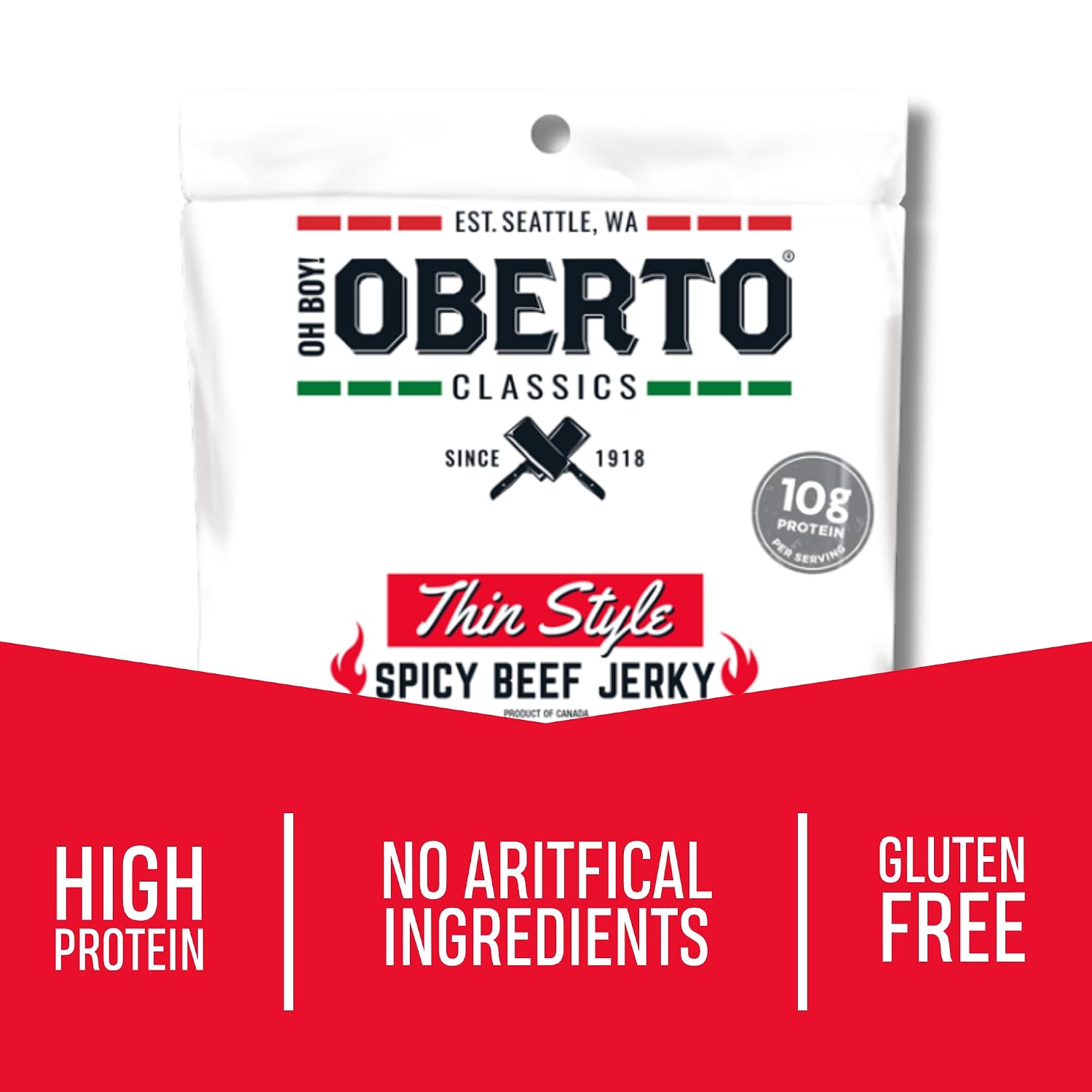 Oh Boy! Oberto Classics Thin Style Peppered Beef Jerky, 1.2 Ounce (Pack of 8)