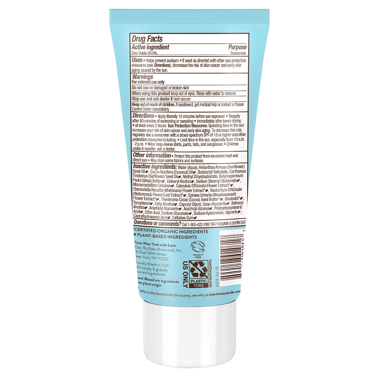Babo Botanicals Sensitive Baby Mineral Sunscreen Lotion SPF50 - Natural Zinc Oxide - Face & Body - Fragrance-Free - Water-Resistant - EWG Verified