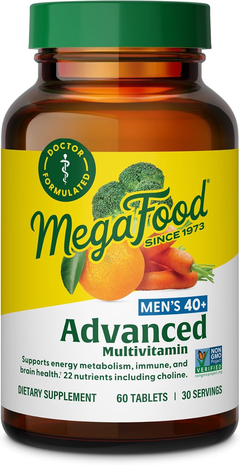 MegaFood Advanced Multivitamin for Men 40+ Doctor Formulated, 120 Tablets | Immune Support, Cellular Energy, Prostate & Brain Health, Choline, Methylfolate Vitamin C, D3, Zinc, Vegetarian, 60 Servings