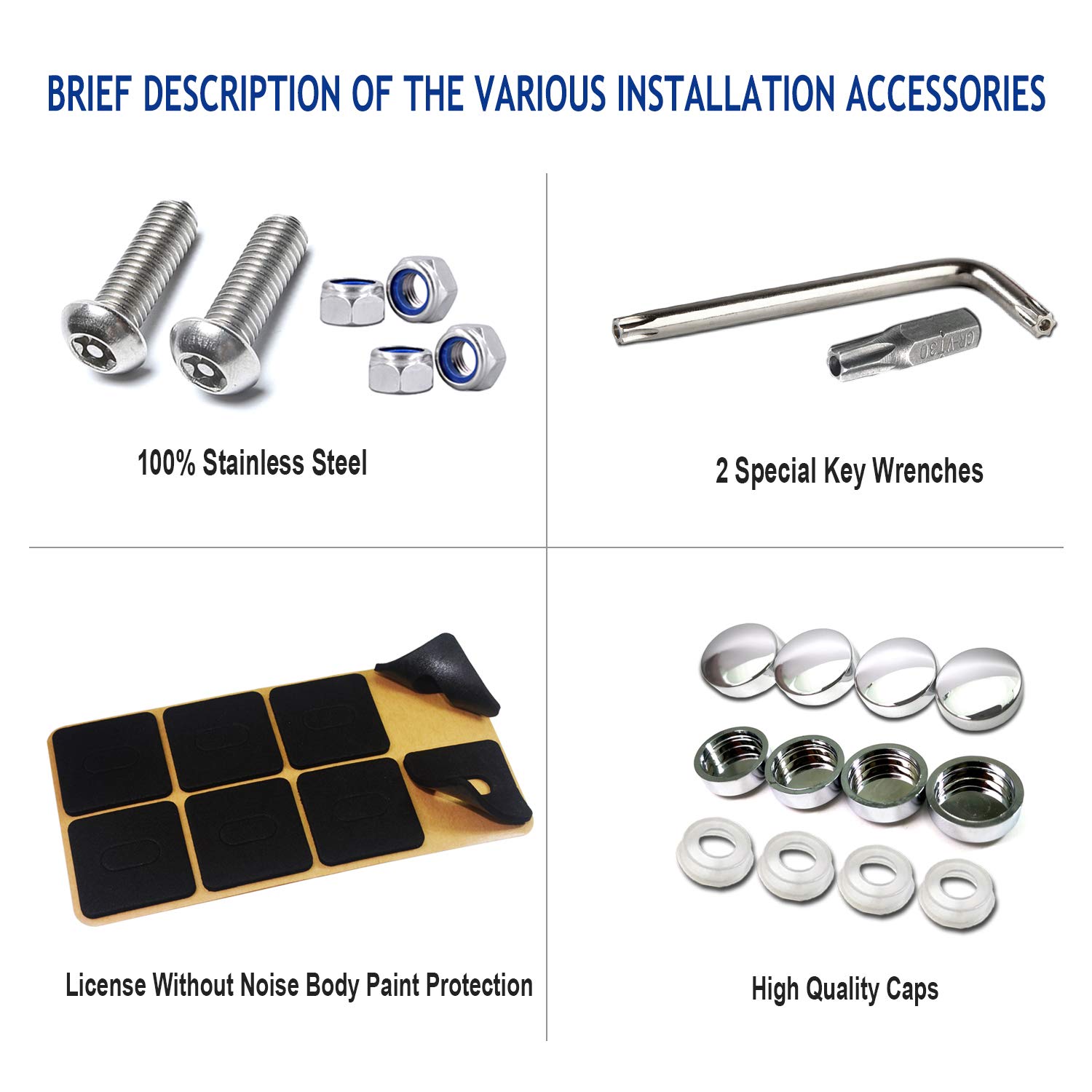ZXFOOG Anti Theft License Plate Screws, Stainless Steel Bolts, Chrome Caps