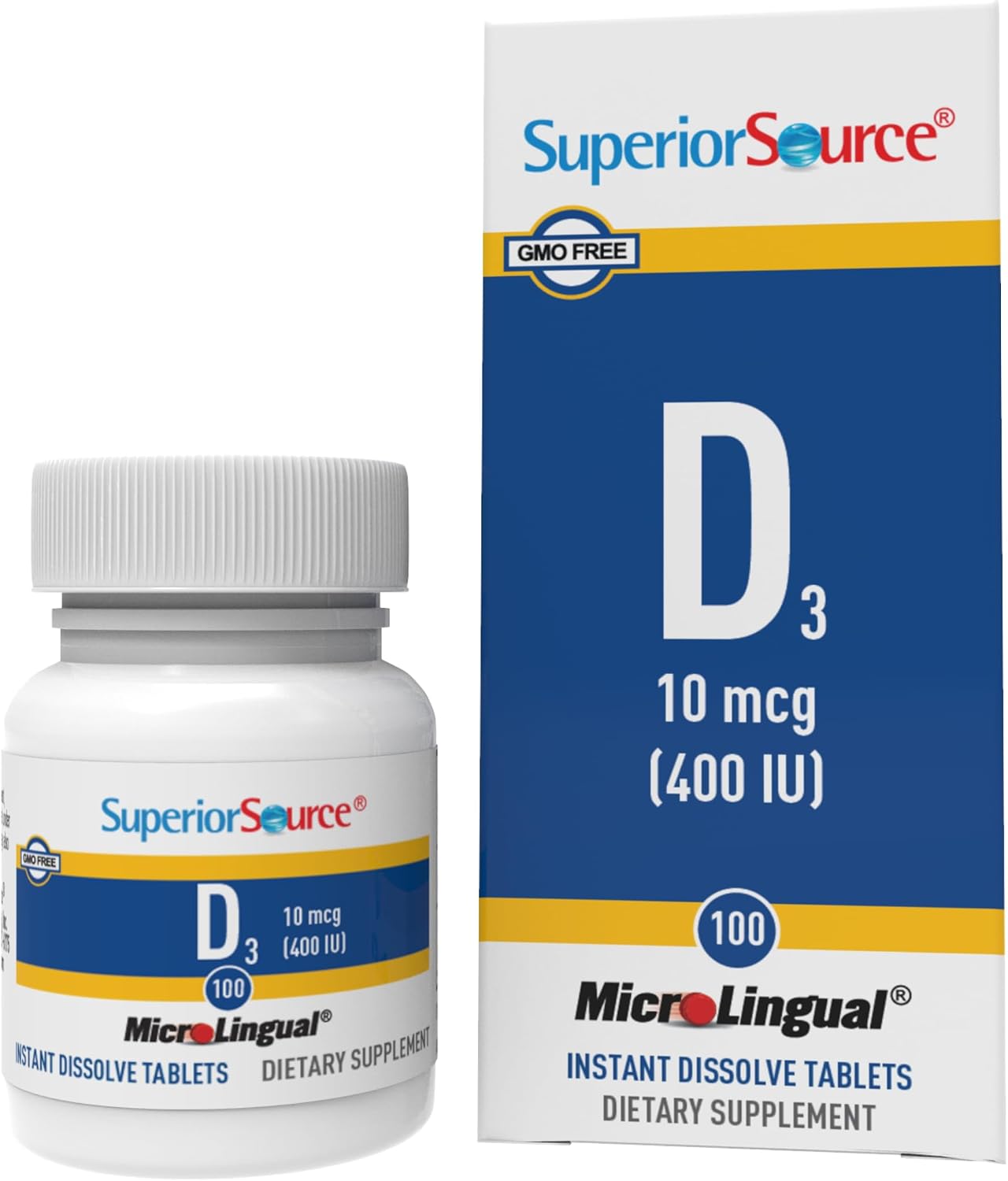Superior Source Vitamin D3 10000 IU, Quick Dissolve MicroLingual Tablets, 100 Count, Helps Promote Strong Bones and Teeth, Immune Support, Helps Maintain Healthy Muscle Function, Non-GMO