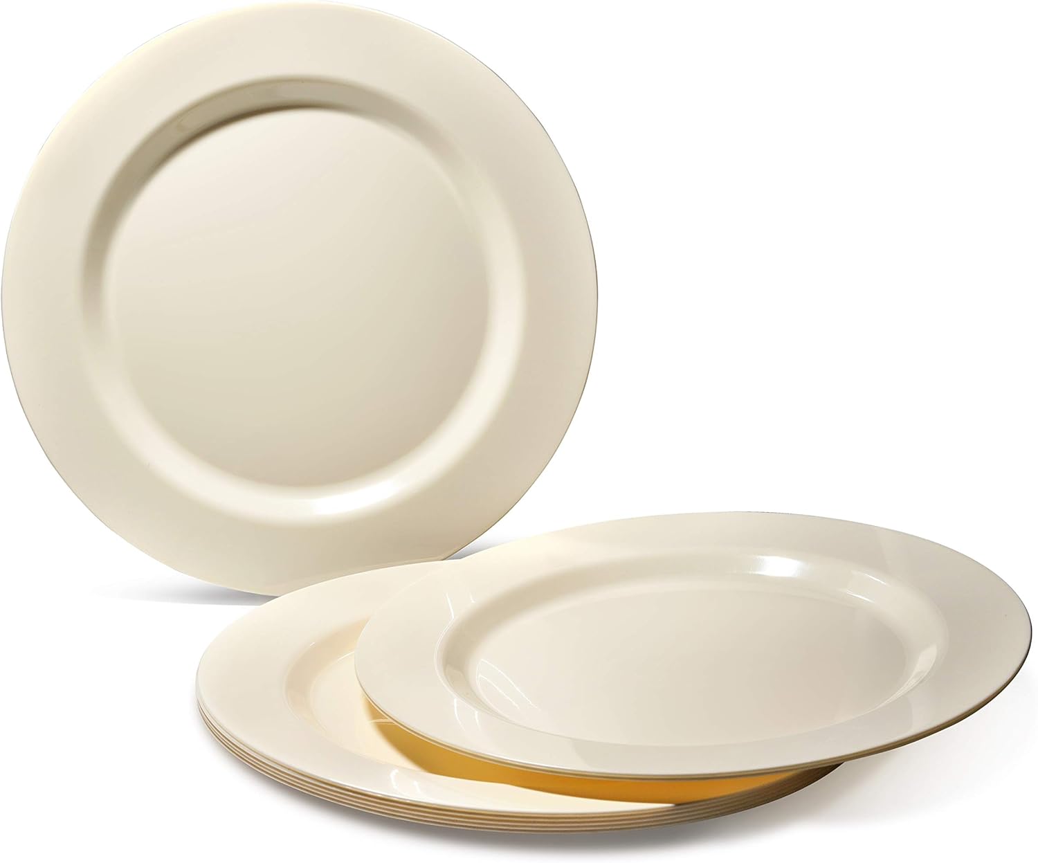 OCCASIONS 50 Ivory Disposable Plastic Plates for 25 Guests (Plain Ivory) | Heavy Duty Fancy Wedding Party Dinner & Salad/Dessert Set, 25x10.5" + 25x7.5", China-Like Look, BPA Free & Recyclable