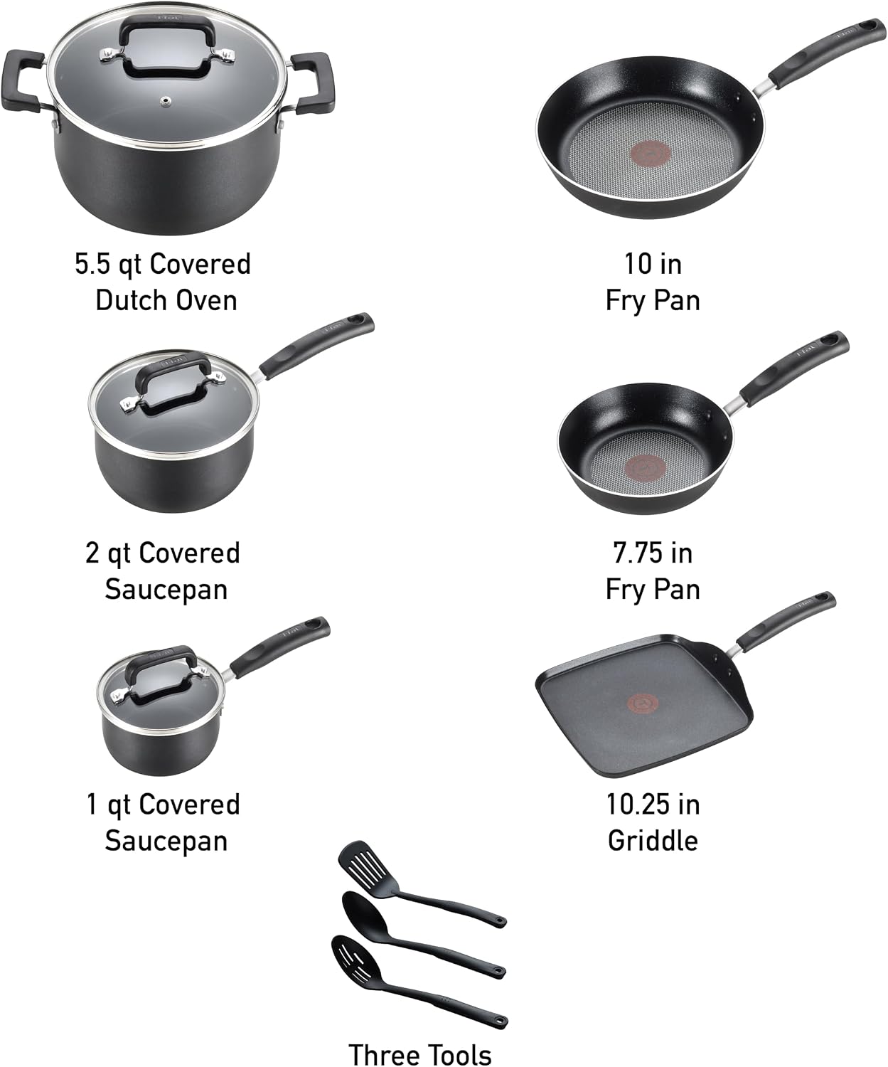 T-Fal Signature Nonstick Pots and Pans Set 12 Piece, Oven Broiler Safe 350F, Kitchen Cookware Set w/Fry Pans, Saucepans, Saute Pan, Dutch Oven