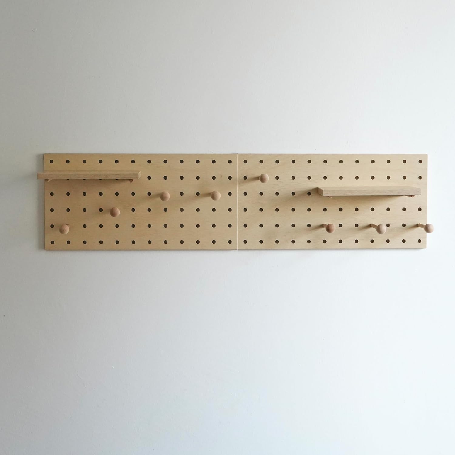 Wooden Pegboard Modular Display Organization Storage Wall Hooks Shelf(Color:Oak)