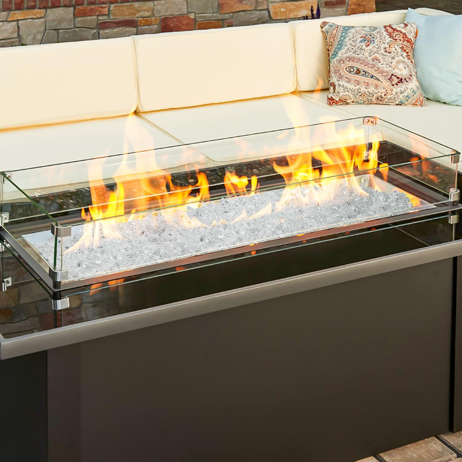 Onlyfire 10 lbs Fire Glass Rocks for Gas Propane Fire Pit and Fireplace