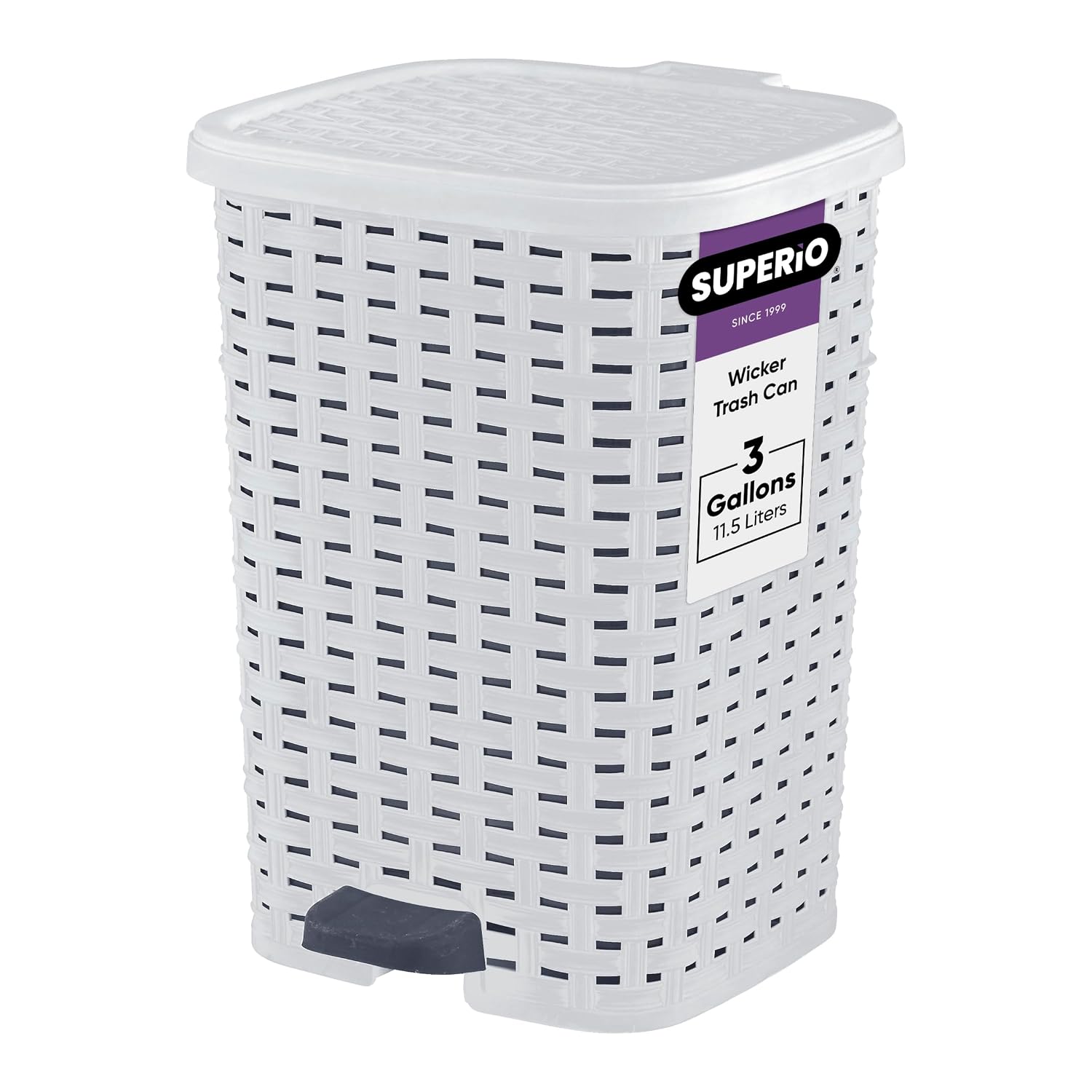 Superio Mini Trash Can with Foot Pedal Small Outdoor Garbage Can with Lid, 1.5 Gallon Plastic Waste Basket for Bathroom, Bedroom, Kitchen, Office, Patio (Wicker Brown 6 QT.)