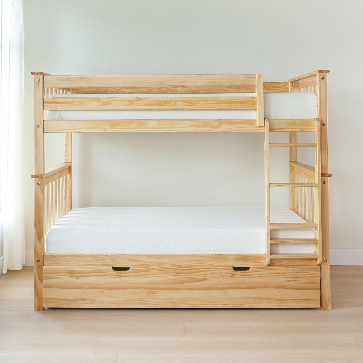 Max & Lily Bunk Bed Twin over Twin, Solid Wood Bunk Bed Frame with Ladder for Kids, 14" Safety Guardrails, Easy Assembly, No Box Spring Needed, White