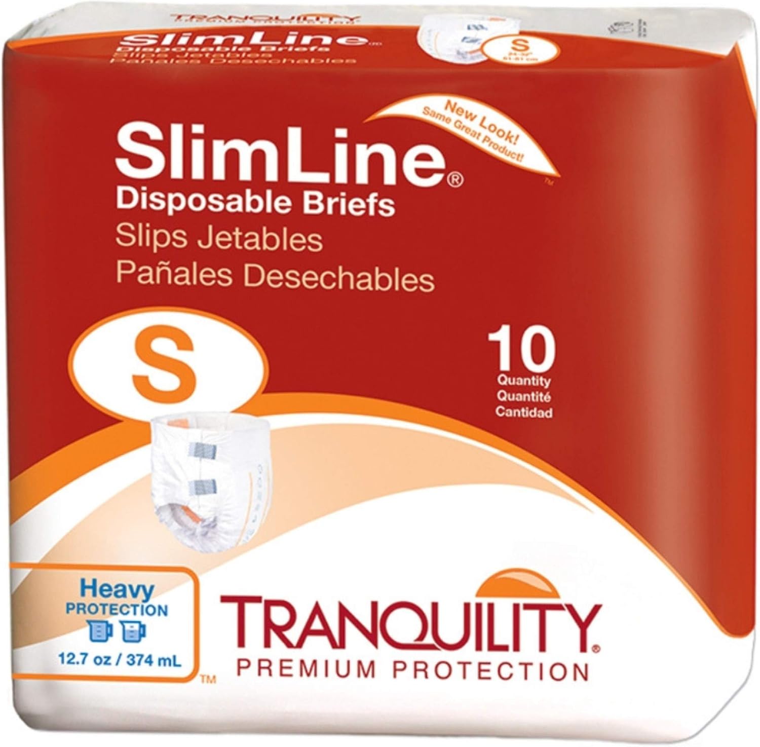 Tranquility Slimline Original Adult Disposable Brief, Adult X-Small, Incontinence Care with a Slimmer Fit, Peach Mat Core & Kufguard Technology for Max Comfort, Latex-Free, 10.9oz Capacity, 100ct Case