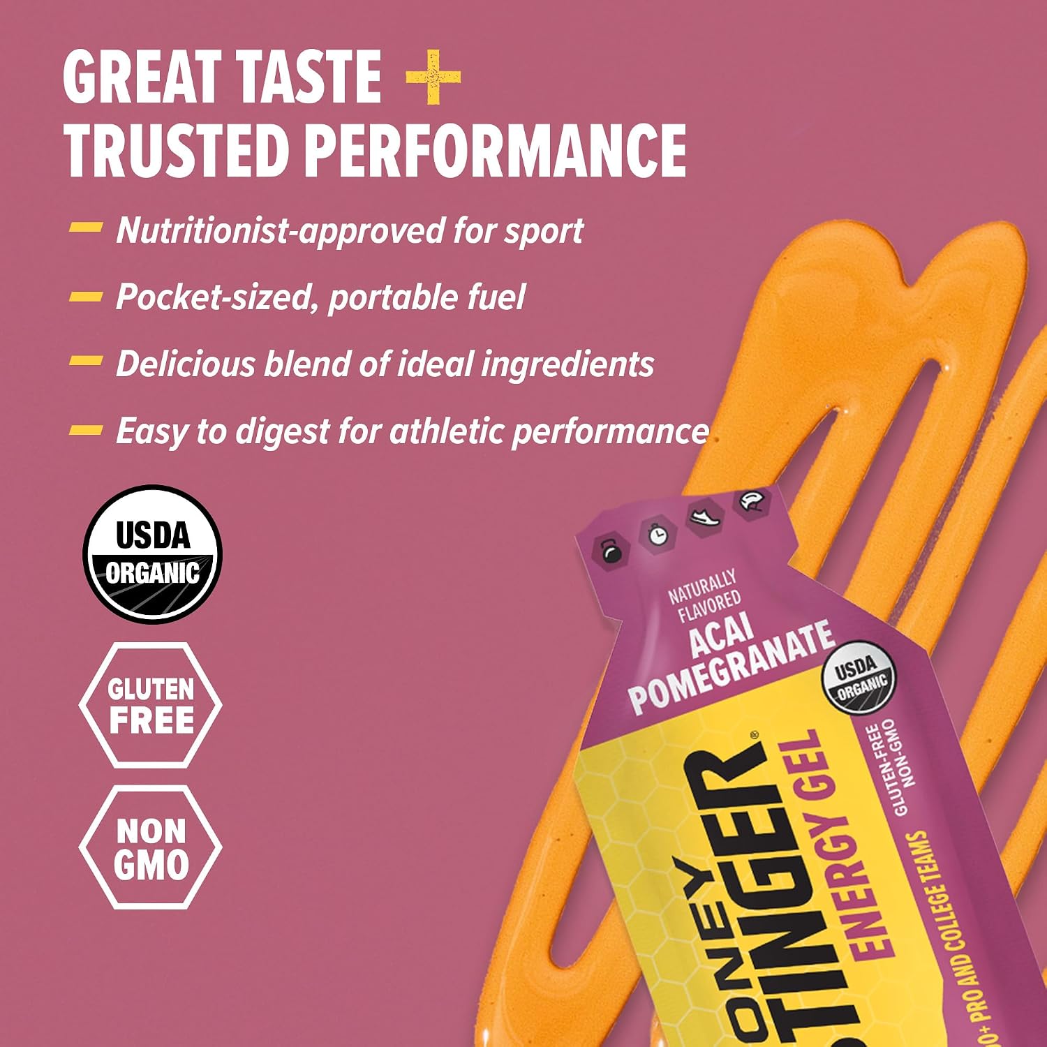 Honey Stinger Gold Energy Gel, Gluten Free & Caffeine Free, for Exercise, Running and Performance, Sports Nutrition for Home & Gym, Pre and Mid Workout, 24 Pack, 26.4 Ounce | sports-nutrition-endurance-and-energy-chews