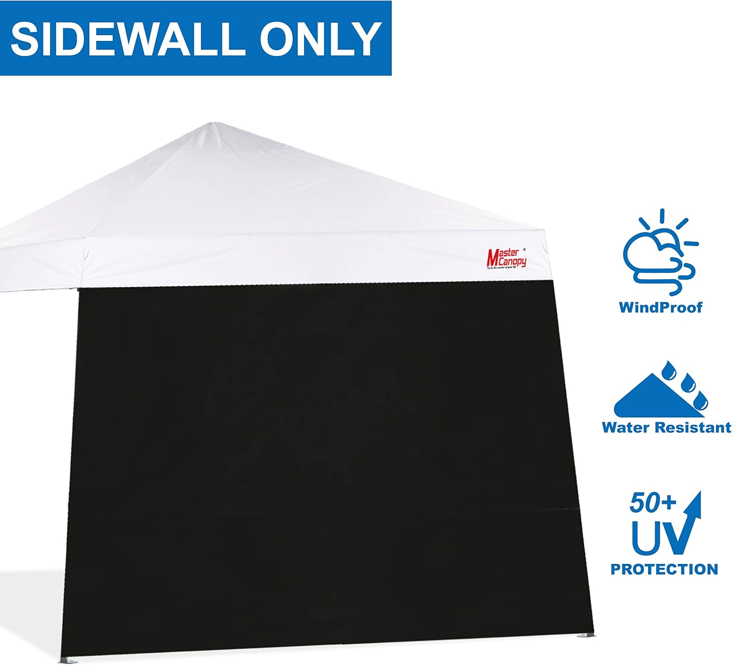 MASTERCANOPY SunWall Canopy Sidewall for 10x10 Slant Leg Canopy Tent, 1 Pack Sidewall Only (Black) | Waterproof UV‑blocking Durable Slant Leg SunWall Adds Shade and Blocks Wind for Canopies, Gazebos