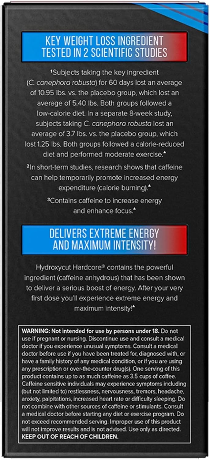 Hydroxycut Hardcore - Thermogenic Supplement - Energy & Metabolism Support - 265 mg Caffeine Anhydrous, Green Coffee Extract - Rapid Release Capsules - 60 Count