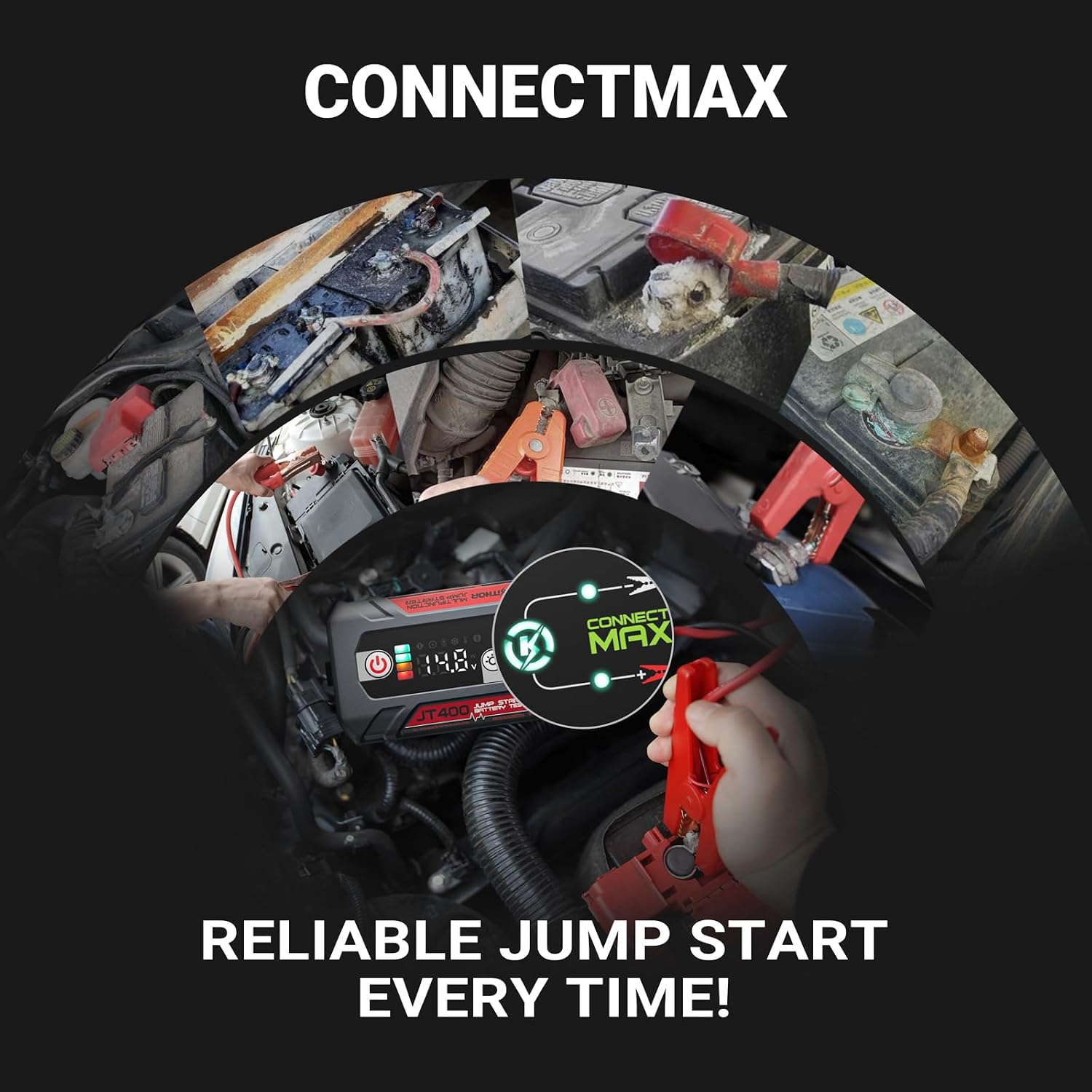 LOKITHOR JT400 2500A Portable Jump Starter with 100–2000 CCA Battery Tester, 12V Car Battery Jump Starter for Up to 8.5L Gas or 6.5L Diesel Engines, Smart Bluetooth Automotive Battery Load Tester