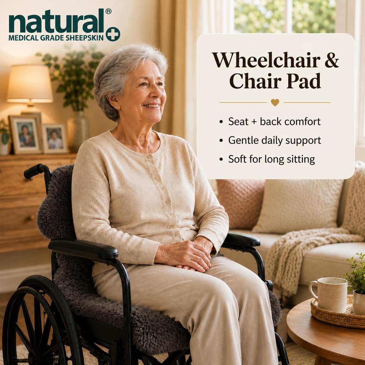 Natural Medical Sheepskin Pad, Non-Slip Back, Natural, 17 x 17 in, 1 Pack