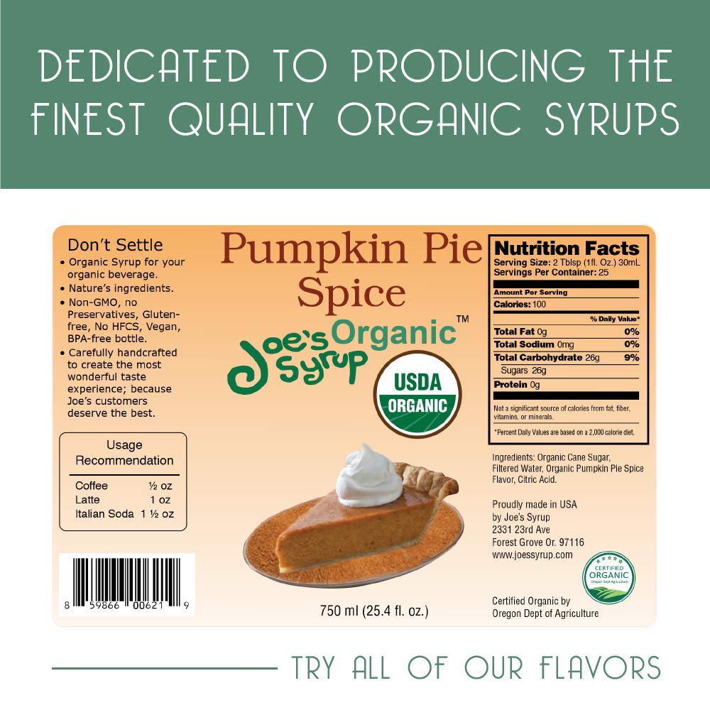 Joe’s Syrup Organic Flavored Syrup, Organic Strawberry, 750 ml | Vegan, gluten-free, Non-GMO, no HFCS; for cocktails & desserts