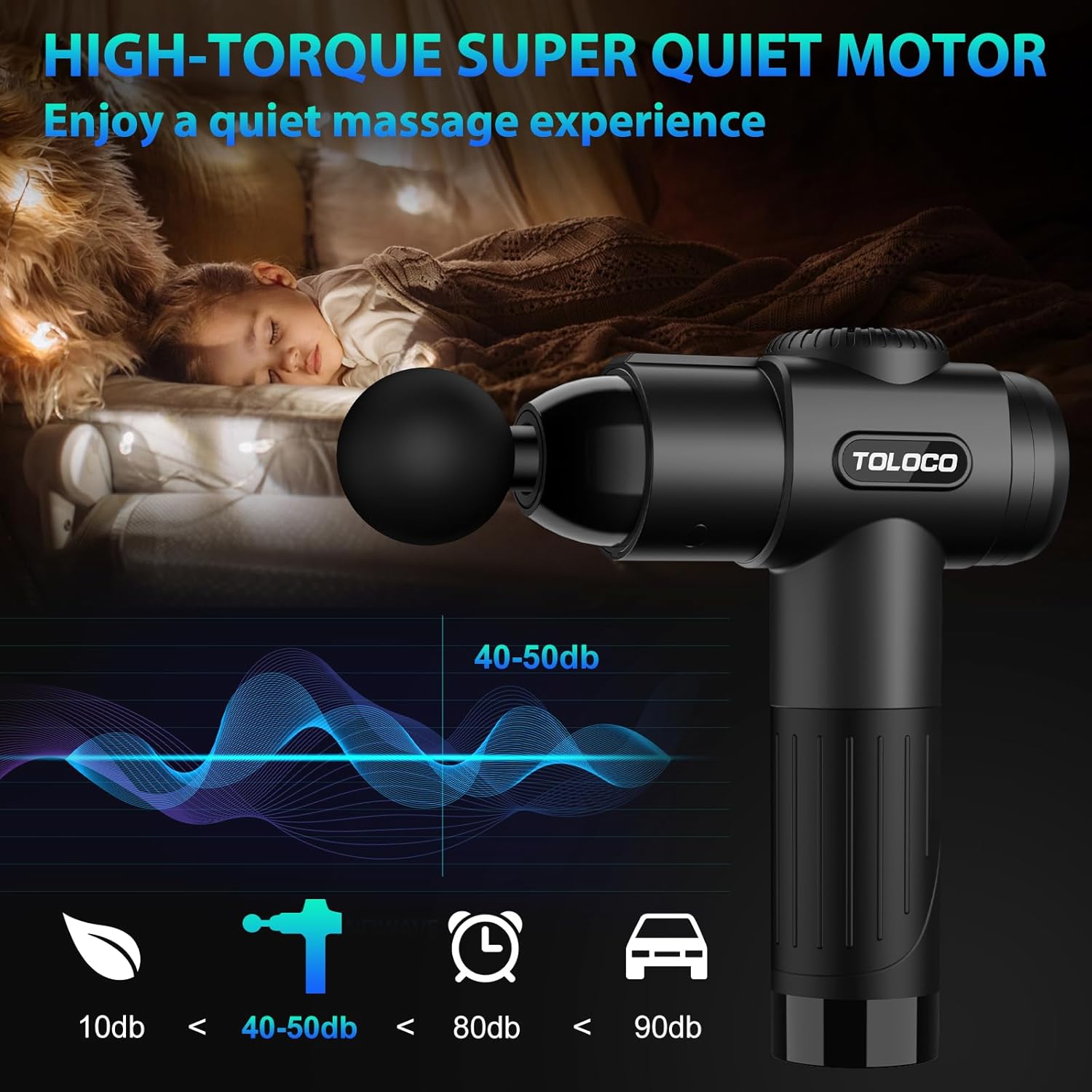 TOLOCO Massage Gun, Deep Tissue Back Massage for Athletes for Pain Relief, Percussion Massager with 10 Massages Heads & Silent Brushless Motor