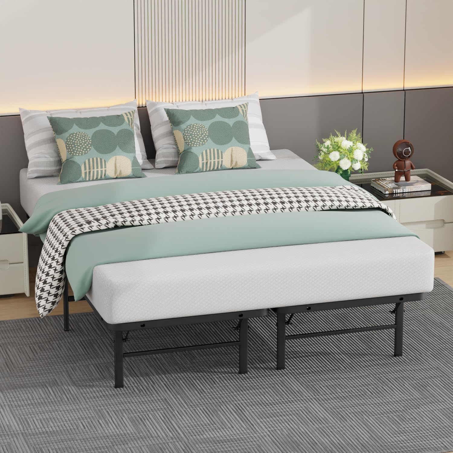 BestMassage | Twin Bed Frame | Metal | Heavy Duty Steel Slats with 6 Legs | Foldable | Sturdy, No Box Spring Needed | Easy to Assemble with Under-Bed Storage | Furniture for Home, Dorms