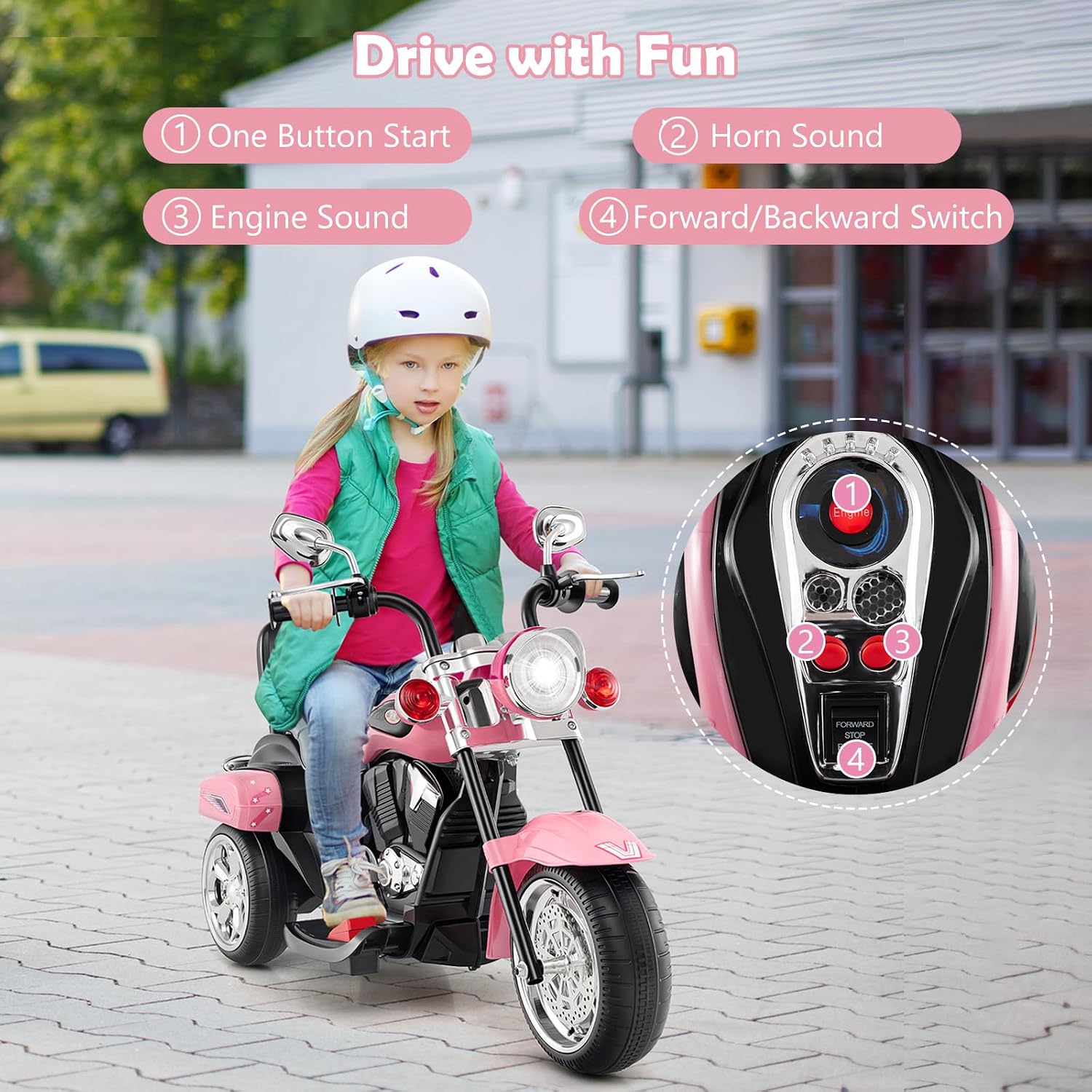Costzon 6V Ride on Chopper Kids Motorcycle with Horn, Headlight (Red)