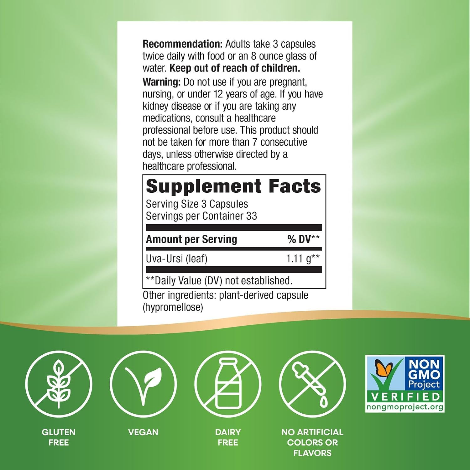 Nature's Way Uva Ursi, 1,440 mg per Serving, 100 Capsules (Packaging May Vary)