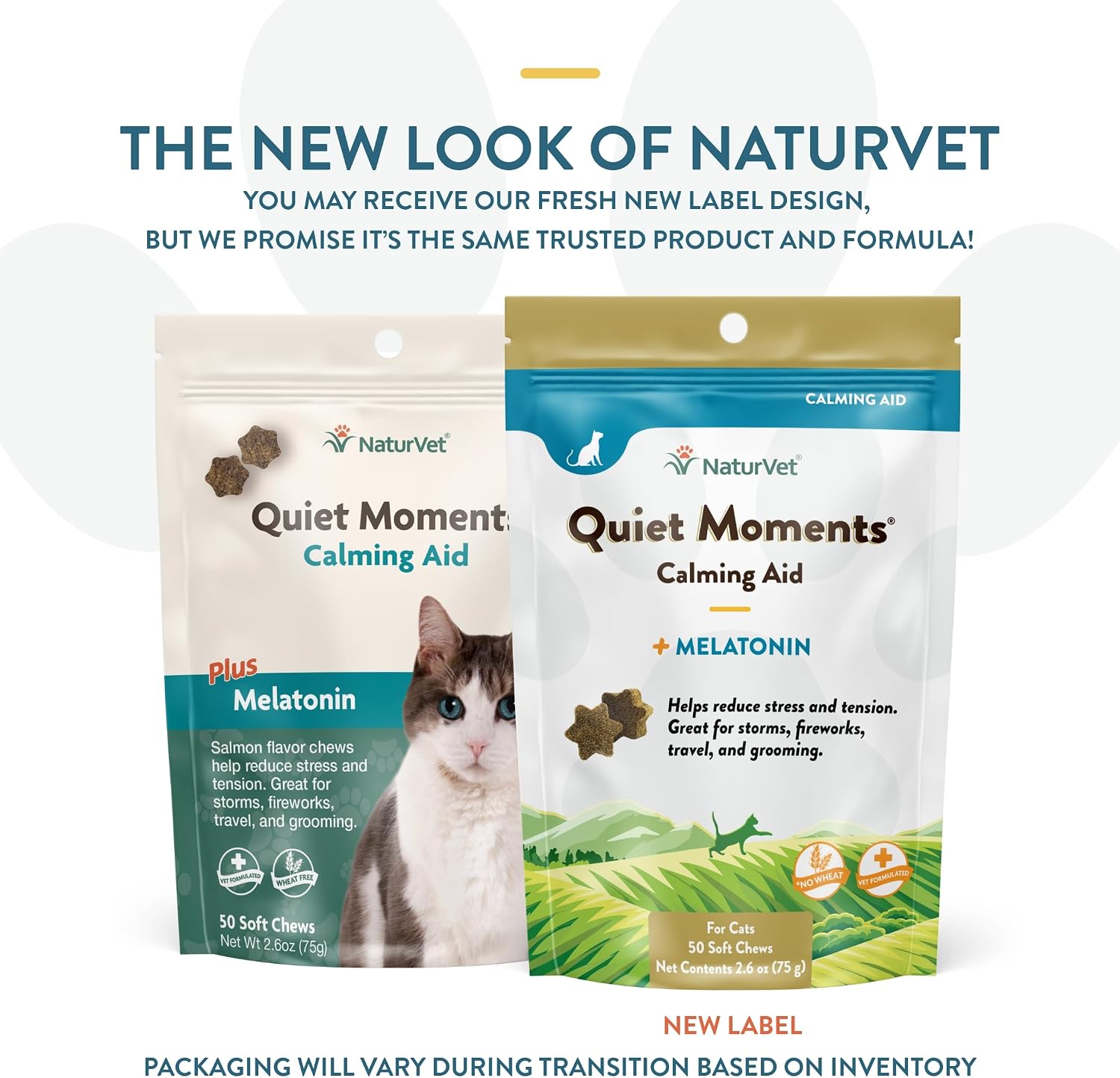 NaturVet Quiet Moments Calming Plus Melatonin Cat Supplement - 50 Count | Calming Aid for Cats - Reduce Stress, Pet Storm Anxiety, Motion Sickness - Great for Grooming, Separation and Travel