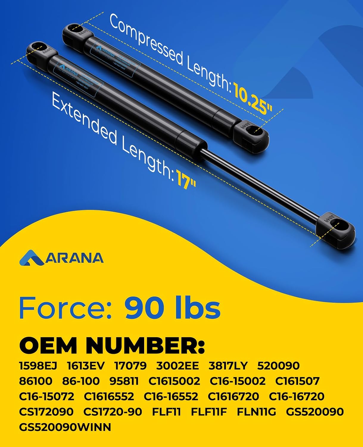 ARANA C16-11028 12 inch 40lb Gas Struts for Weatherguard Tool Box, 2PCS