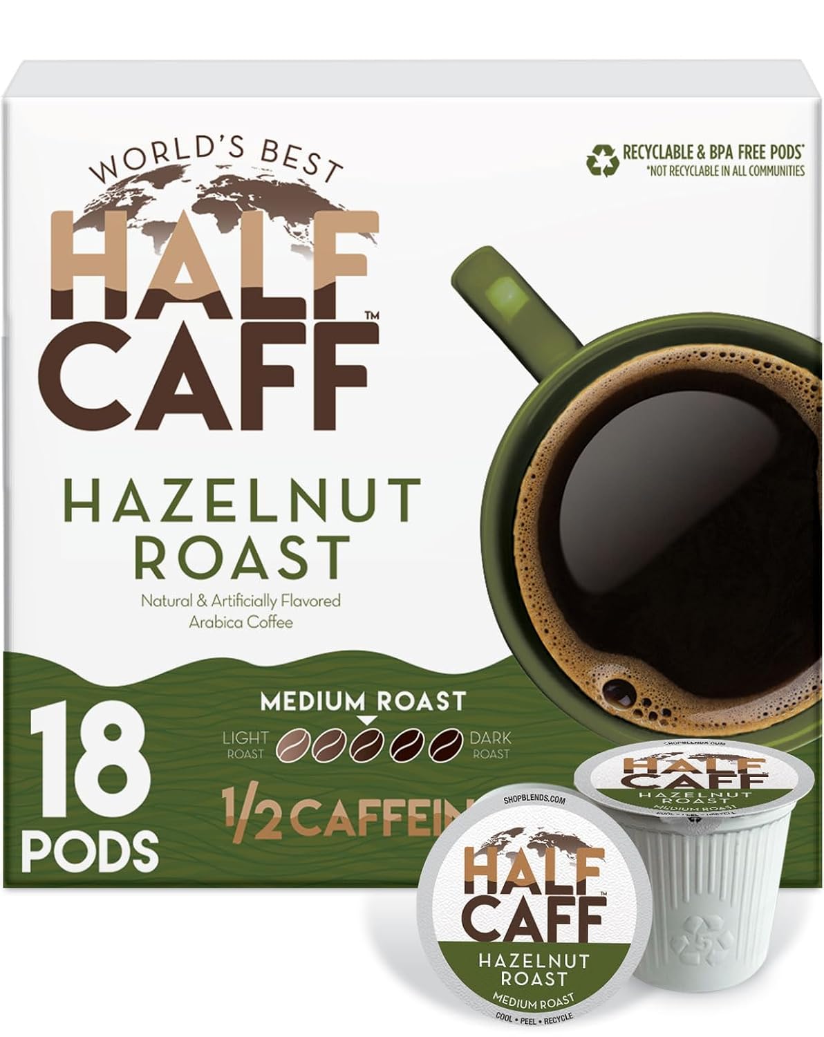 World's Best Half Caff Dark Roast Coffee Pods 100ct Keurig Compatible | 100% Arabica Coffee Single Serve Capsules & Pods Compatible with Keurig K-Cup Coffee Makers