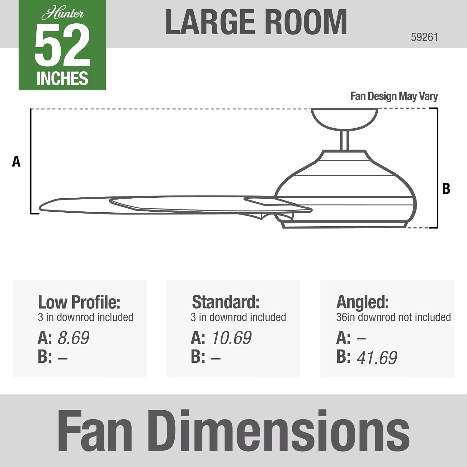 Hunter Cassius, Outdoor or Indoor, Ceiling Fan, 44 inch, Matte Black