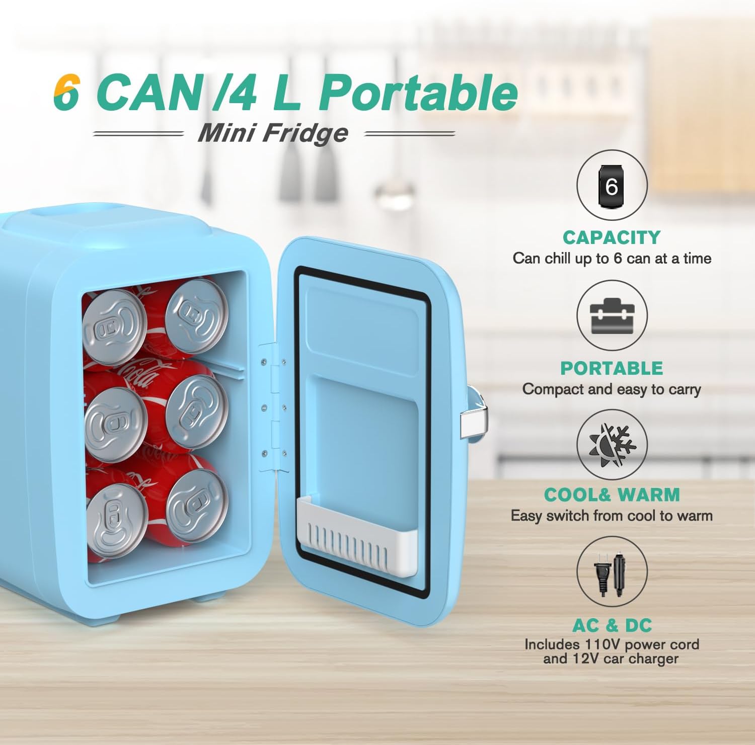 CROWNFUL Mini Fridge, 4 Liter/6 Can Portable Cooler and Warmer Personal Refrigerator for Skin Care, Cosmetics, Beverage, Food, Great for Bedroom