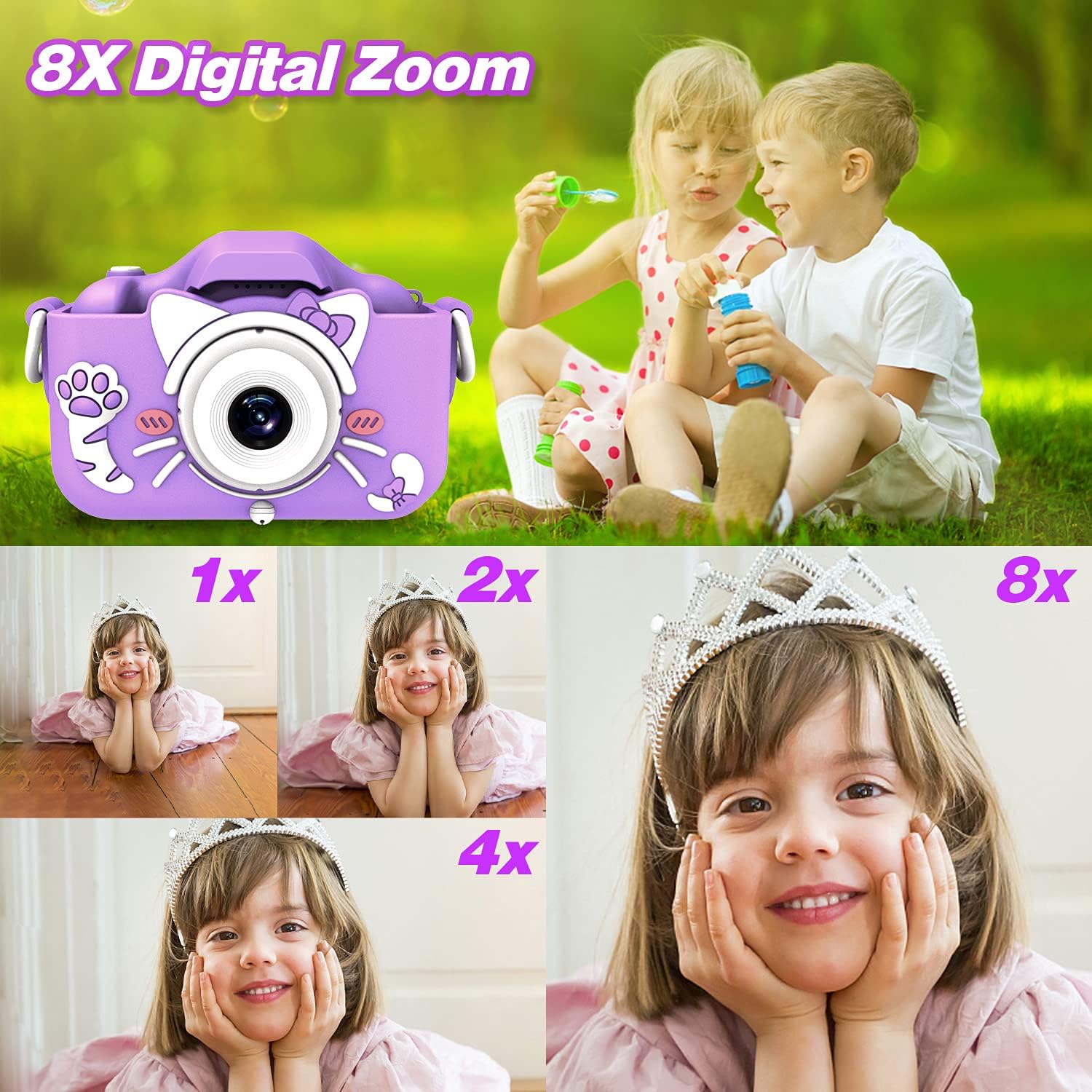 Goopow Kids Camera Toys for 3-8 Year Old Girls Boys,Children Digital Video Camcorder Camera with Cartoon Soft Cover, Best Chritmas Birthday Festival Gift for Kids