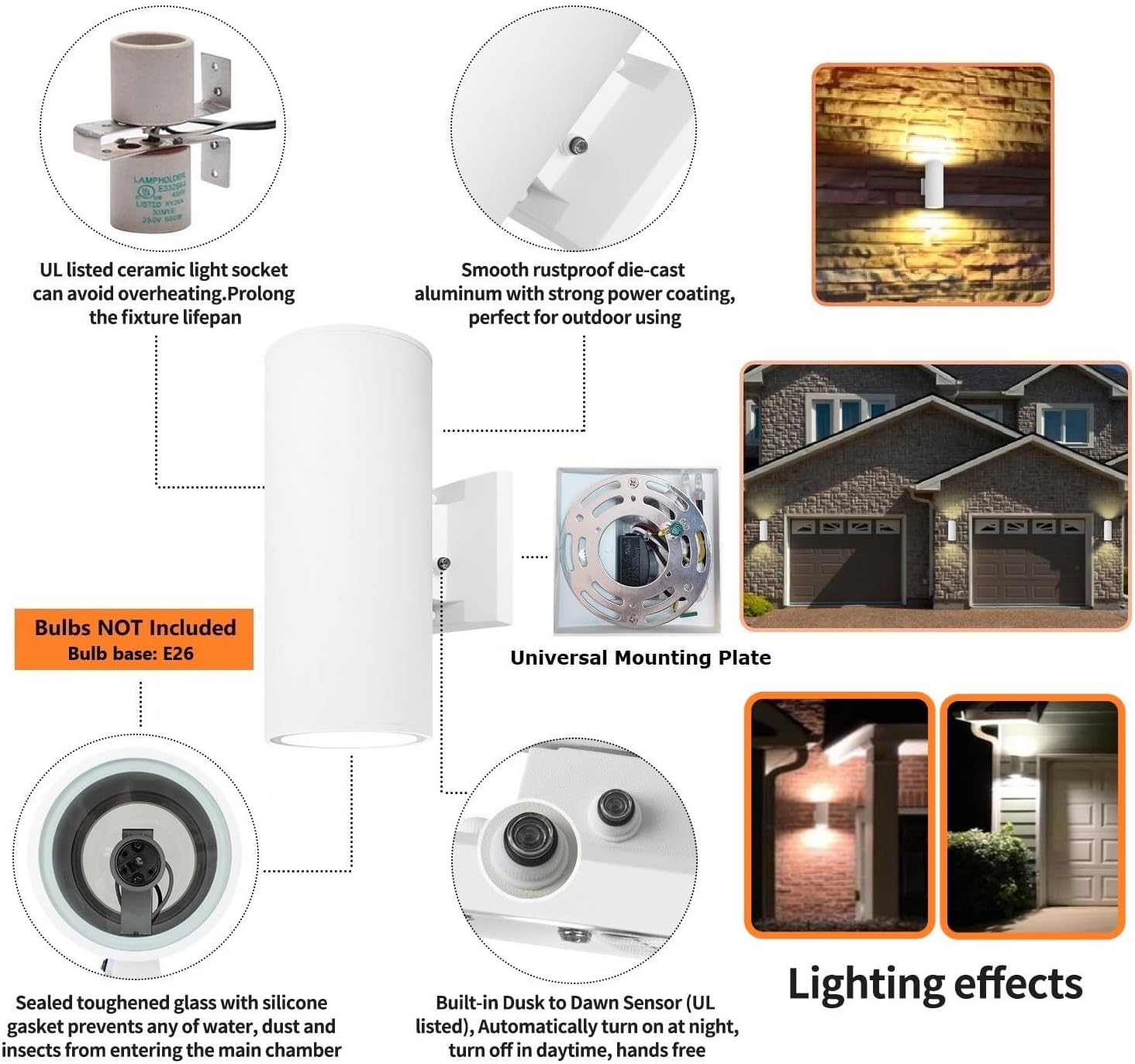 Dusk to Dawn Outdoor Wall Sconce, Waterproof Exterior Light Fixture