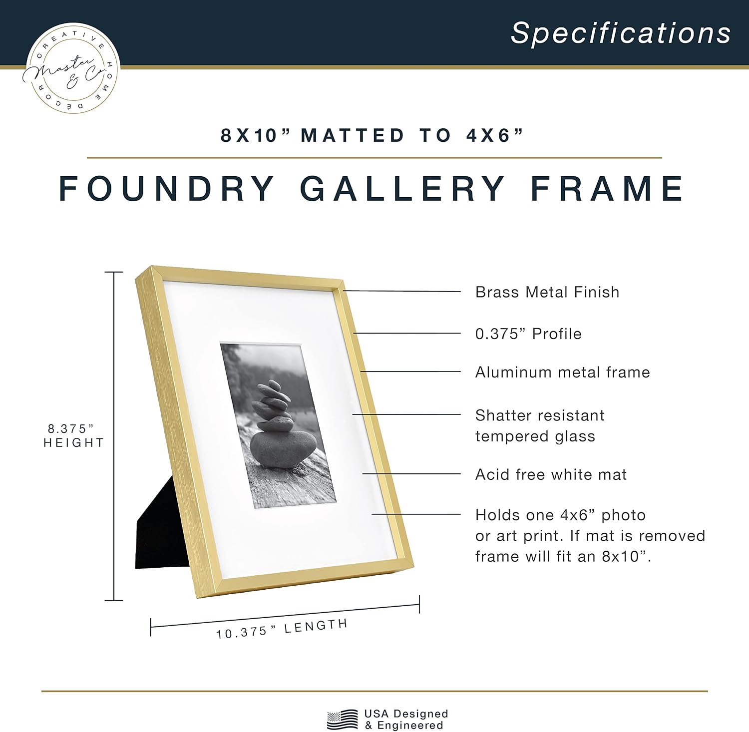 MCS Master & Co. Foundry Metal Picture Frame, 12x12 Matted to 8x8