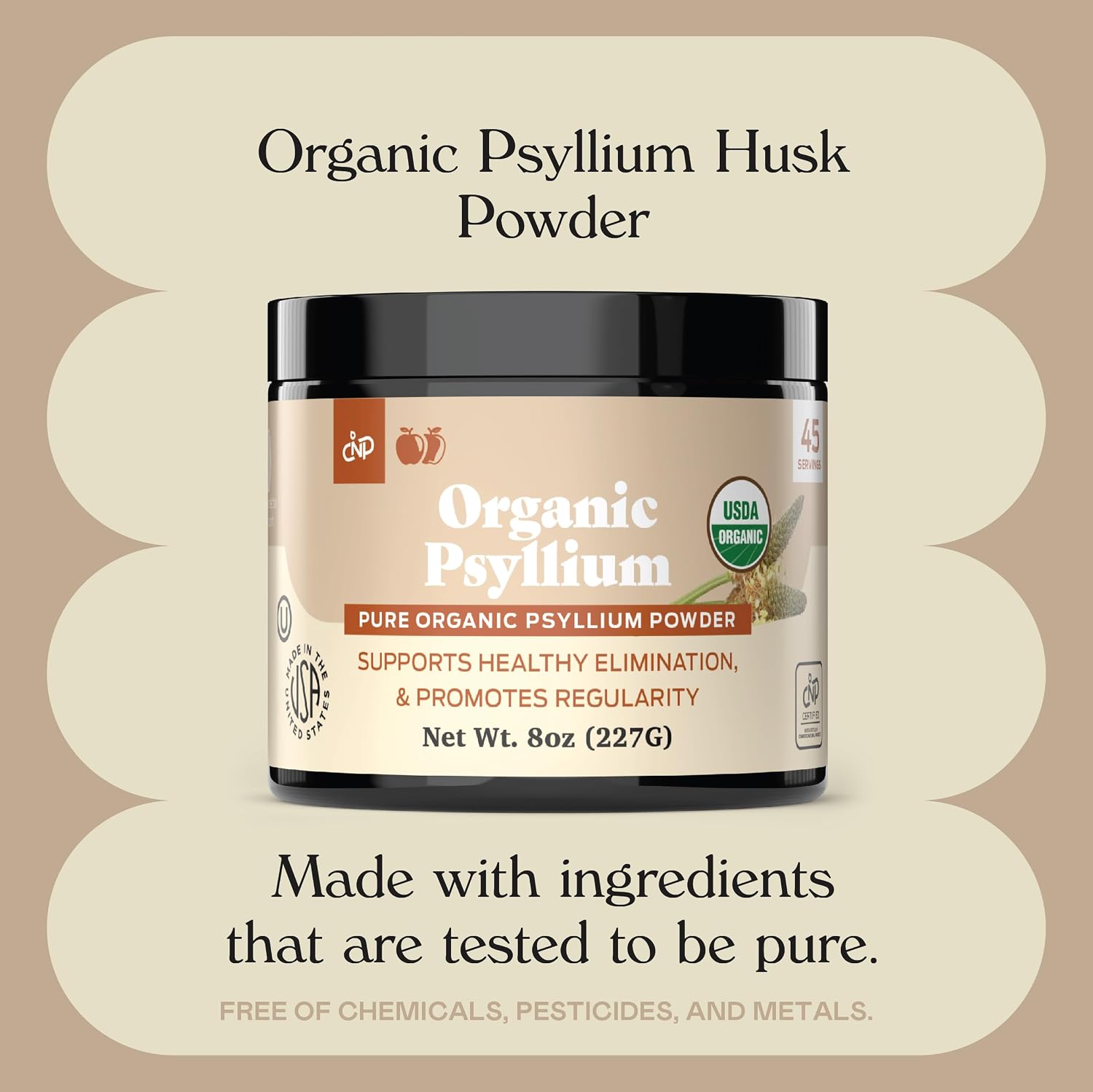 Organic Psyllium Husk Powder & Fiber Supplement Bulk - 10oz (280g) Pure Bulk Organic Whole Unflavored Fiber & Colon Cleanse Psyllium Seed