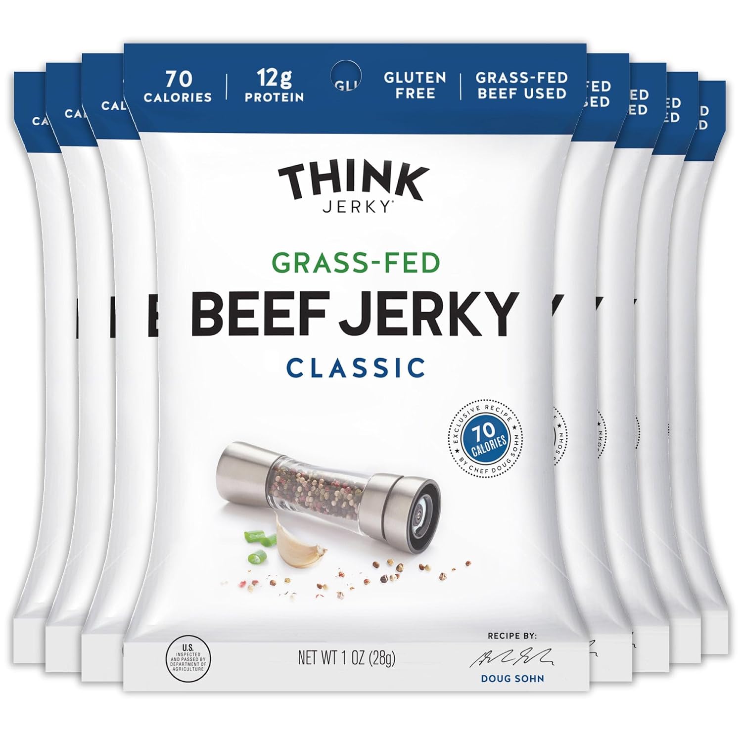 Think Jerky Sesame Teriyaki Beef Jerky, Grass-Fed High Protein Beef Jerky, Gluten Free, No Antibiotics or Nitrates, Healthy Chef Crafted Recipe, Low Calorie and Low Fat - 2.2 oz Bags, 4 Pack