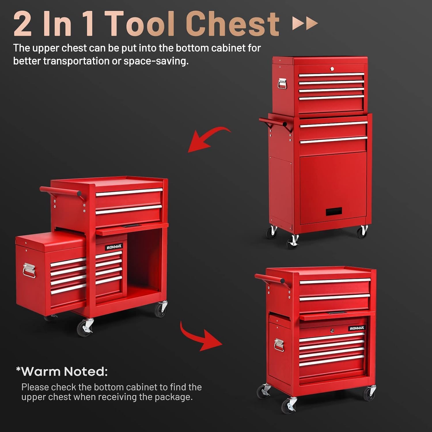Goplus Rolling Tool Chest, 5-Drawer Tool Box Organizer w/Lockable Wheels & Sliding Drawers & Detachable Top & Adjustable Shelf, Tool Storage Cabinet for Garage Workshop (Red)