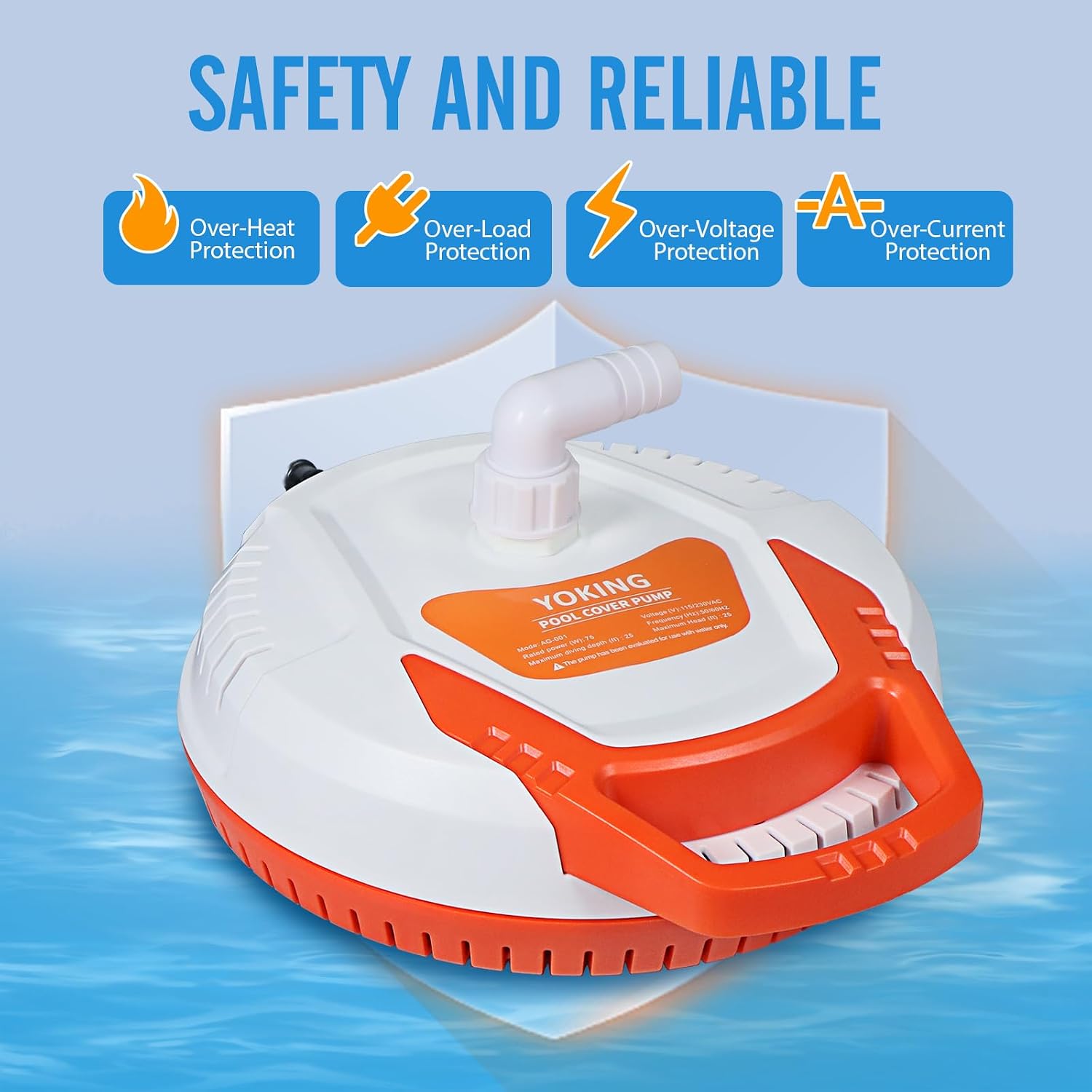 YOKING Automatic Pool Cover Pump, 1/4 HP 1500GPH Swimming Pool Submersible Water Sump Pump
