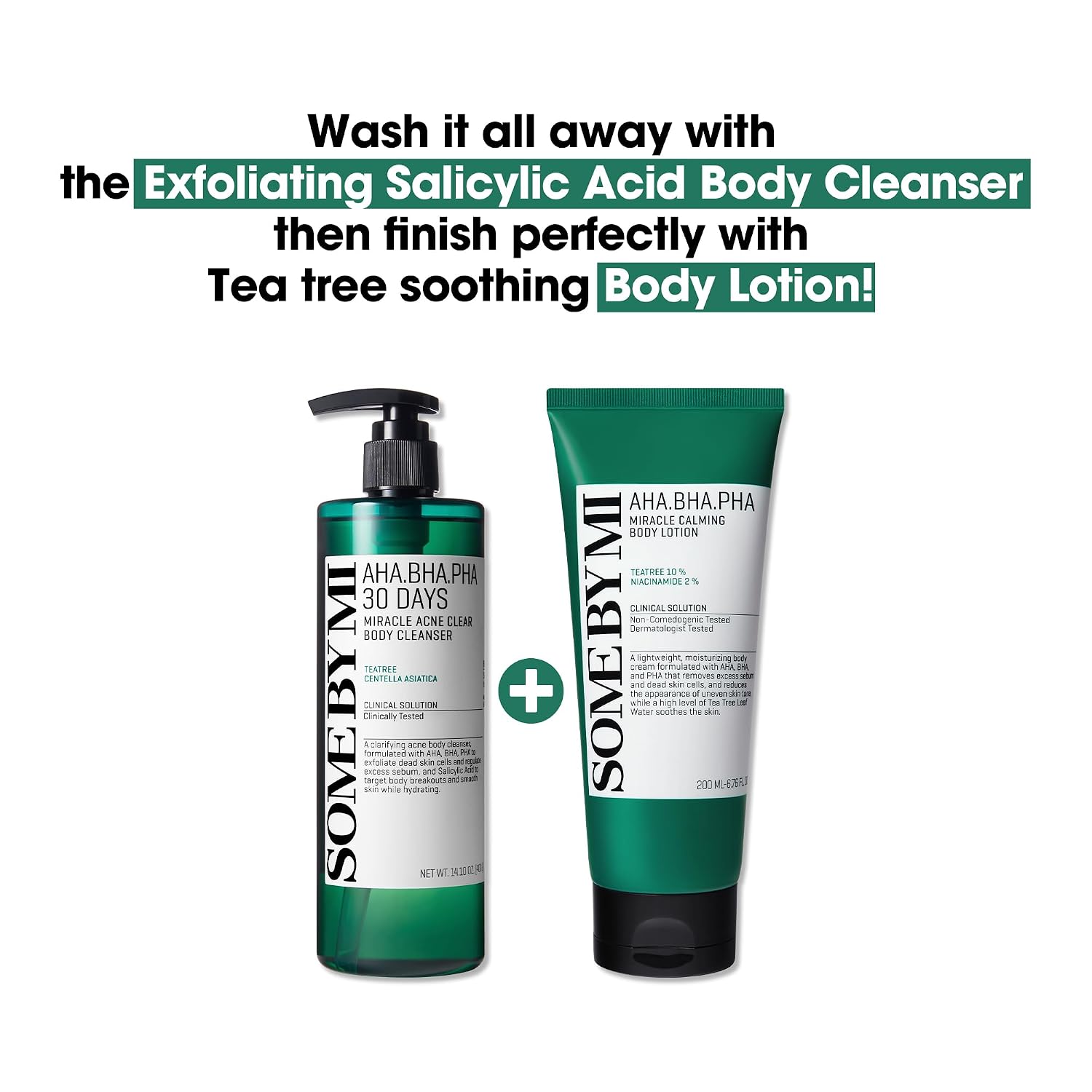 SOME BY MI AHA BHA PHA 30 Days Miracle Acne Clear Body Cleanser 13.5oz – Salicylic Acid & Tea Tree Acne Body Wash – Deep Cleansing