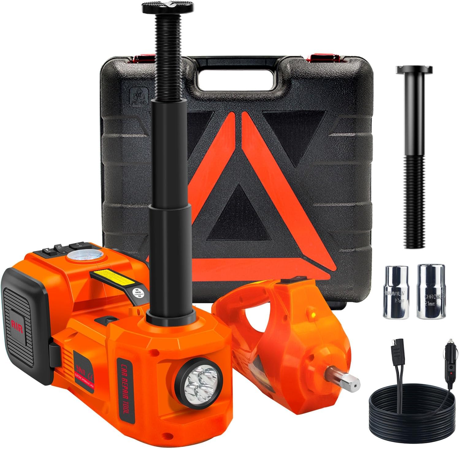 E-HEELP Electric Car Jack Kit 5 Ton 12V with Impact Wrench, 6.1-17.7 in