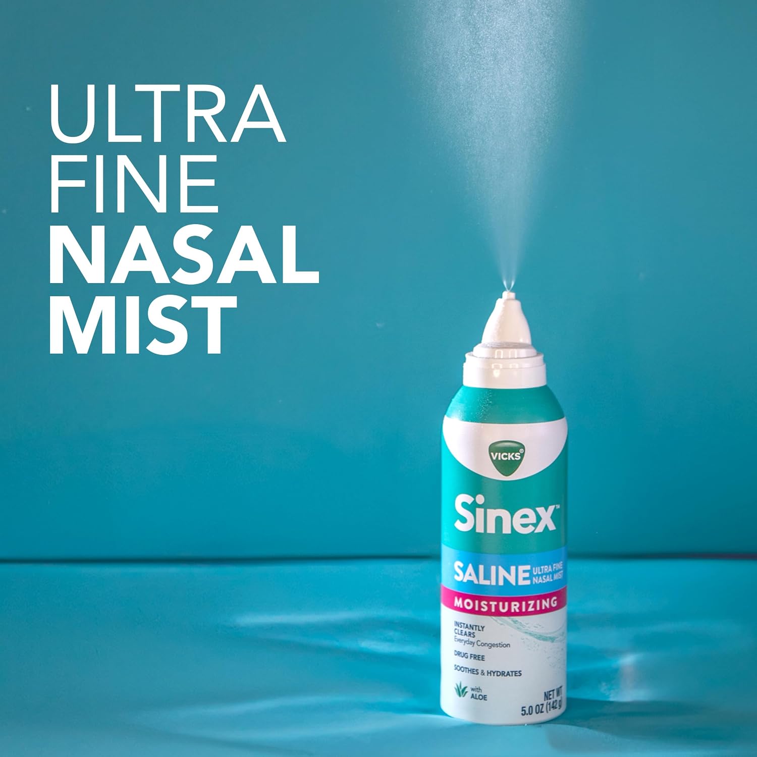 Vicks Sinex Saline Moisturizing Nasal Spray, with Aloe, Drug Free Ultra Fine Mist, Clear Everyday Sinus Congestion Fast