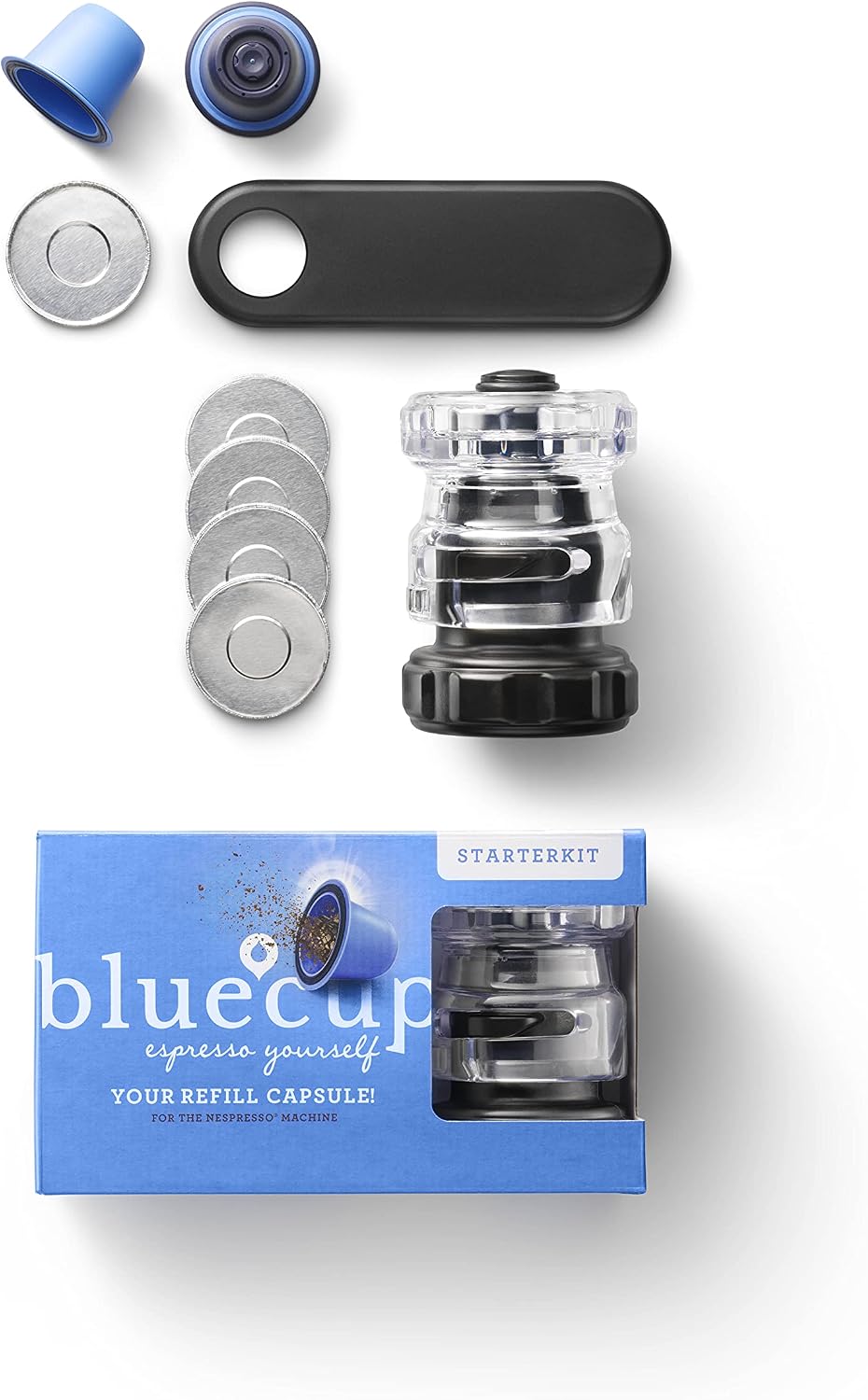 Reusable Nespresso Pods - Patented Sealing System, No Glue - Made in Holland - 25% More Coffee - 2 Capsules, 100 Foil Lids, Sealer & Spoon - BPA-Free