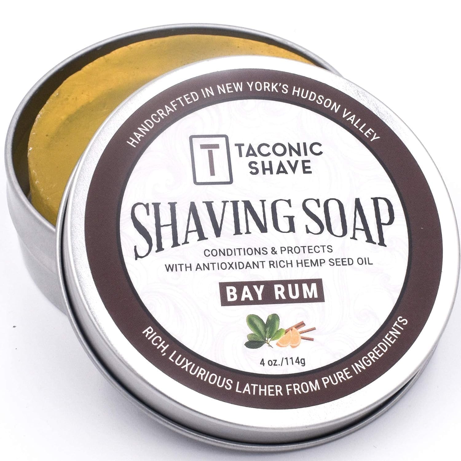 Taconic Lavender Natural Shaving Soap Puck, Rich Lather | Calming lavender aroma pairs with moisturizing natural oils to build rich protective lather for a comfortable wet shave.