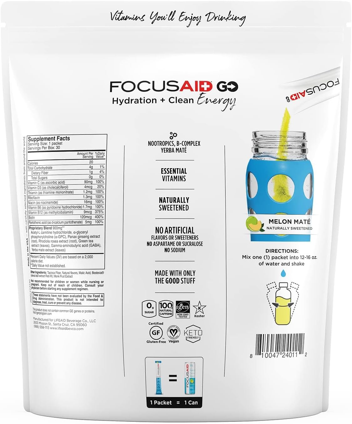 LIFEAID IMMUNITYAID GO Zero Sugar Hydration Packets (14 Packets)