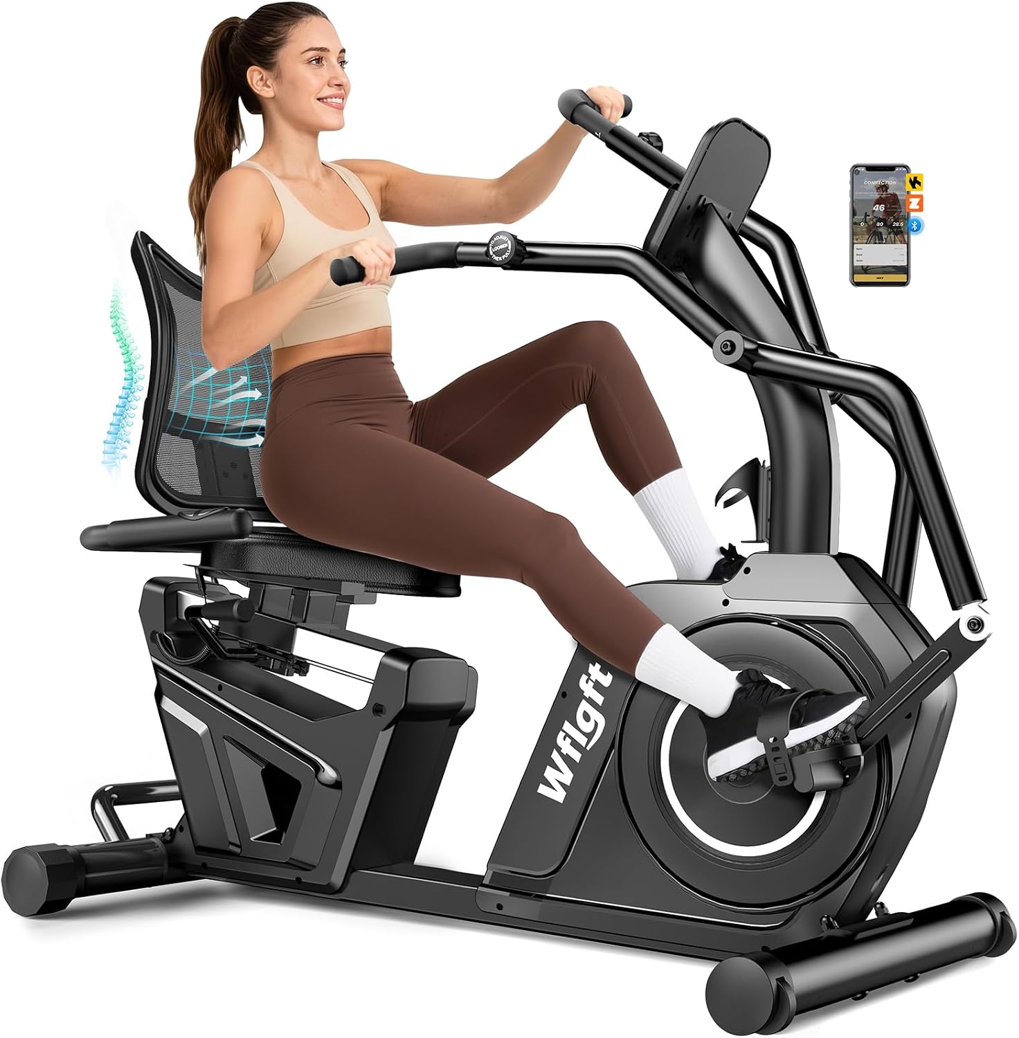 Recumbent Exercise Bikes for Home, Stationary Bike with Arm Exerciser | Smart Bluetooth App, 450LBS Capacity, 16 Level Magnetic Resistance