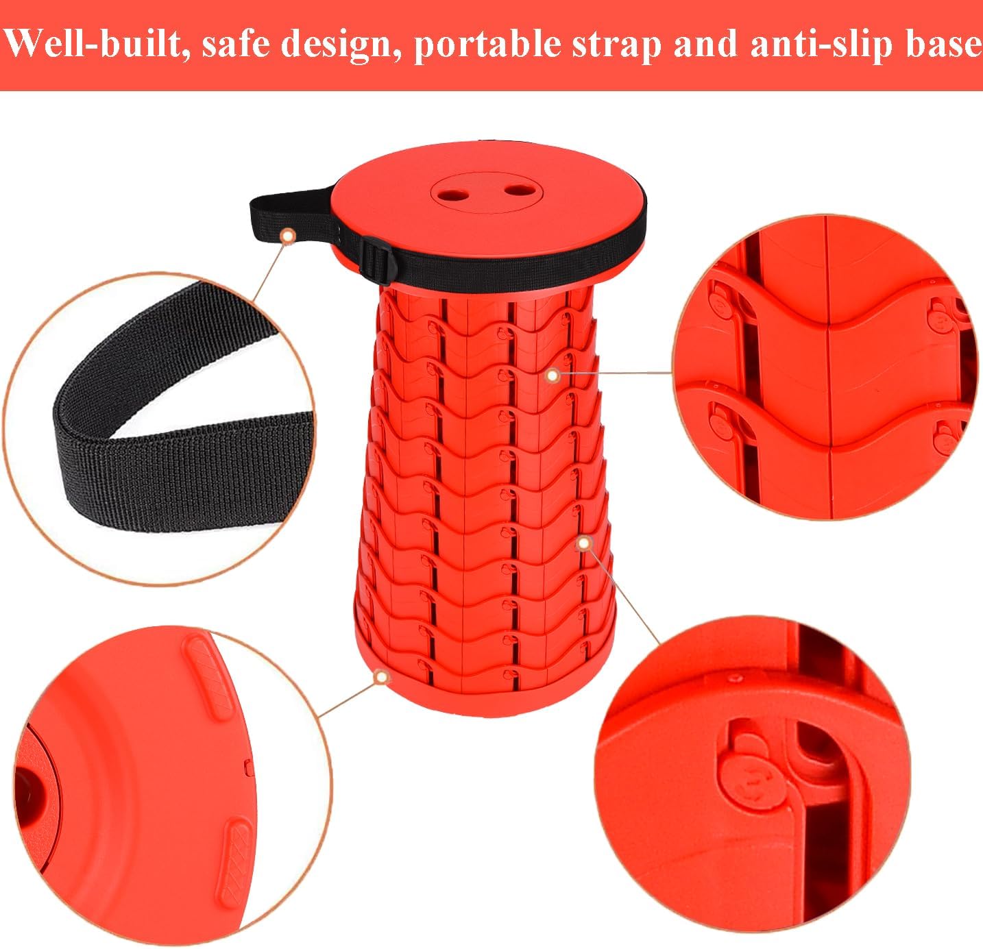 Fishboy Collapsible Stool for Adults, Portable Folding Camping Seat, 400lbs
